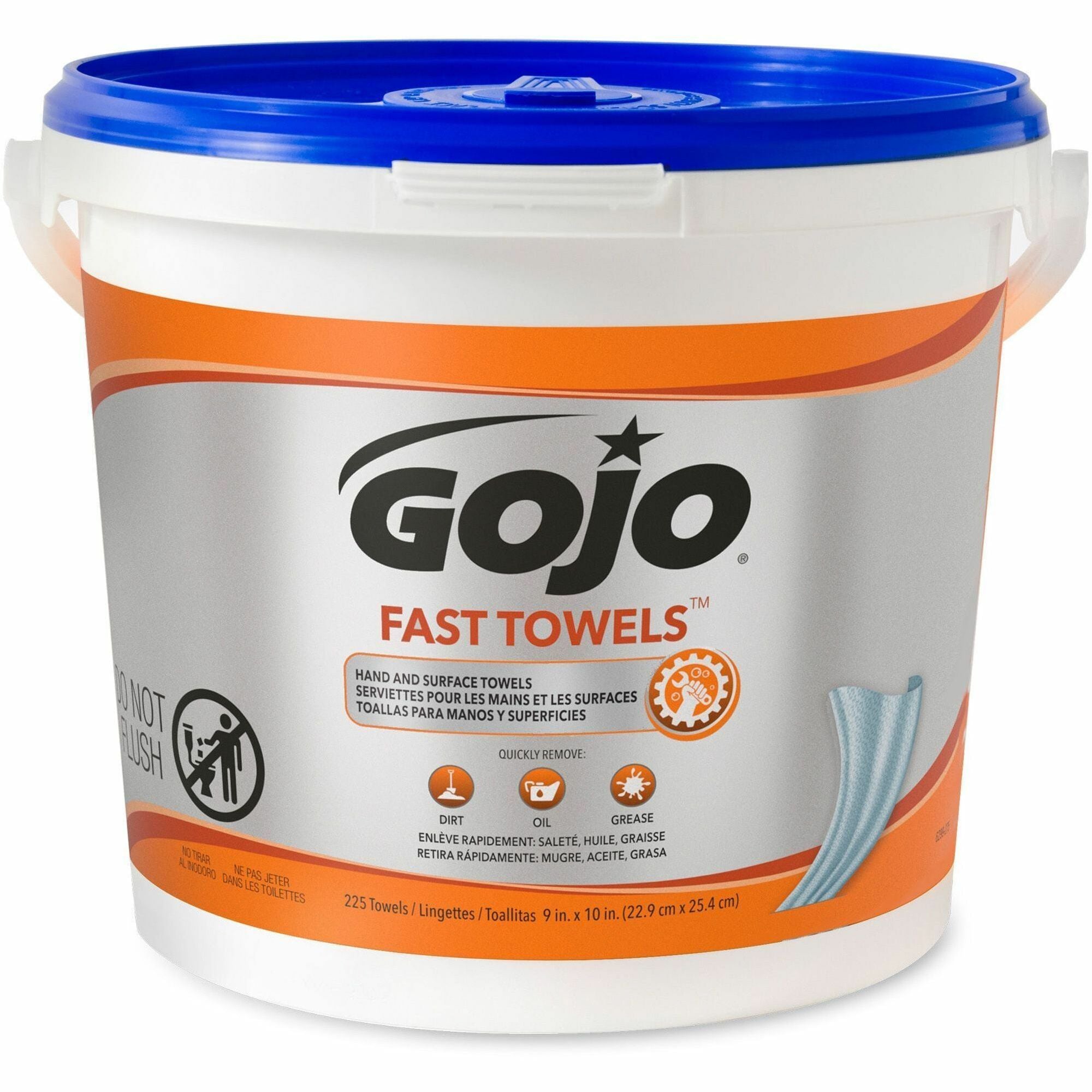Gojo® Fast Towels Hand/Surface Cleaner - 9" Width x 10" Length - White - 225/Tub - 1 Each