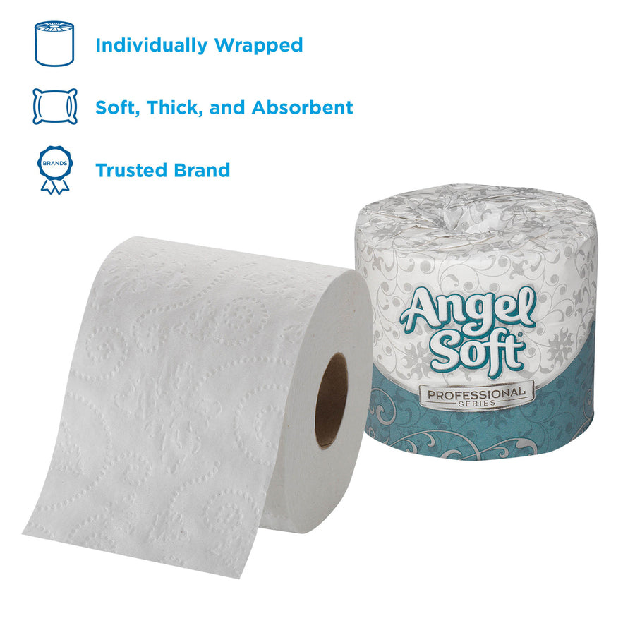 Angel Soft Professional Series Embossed Toilet Paper - 2 Ply - 4" Width x 4.05" Length - 450 Sheets/Roll - White - 80 / Carton