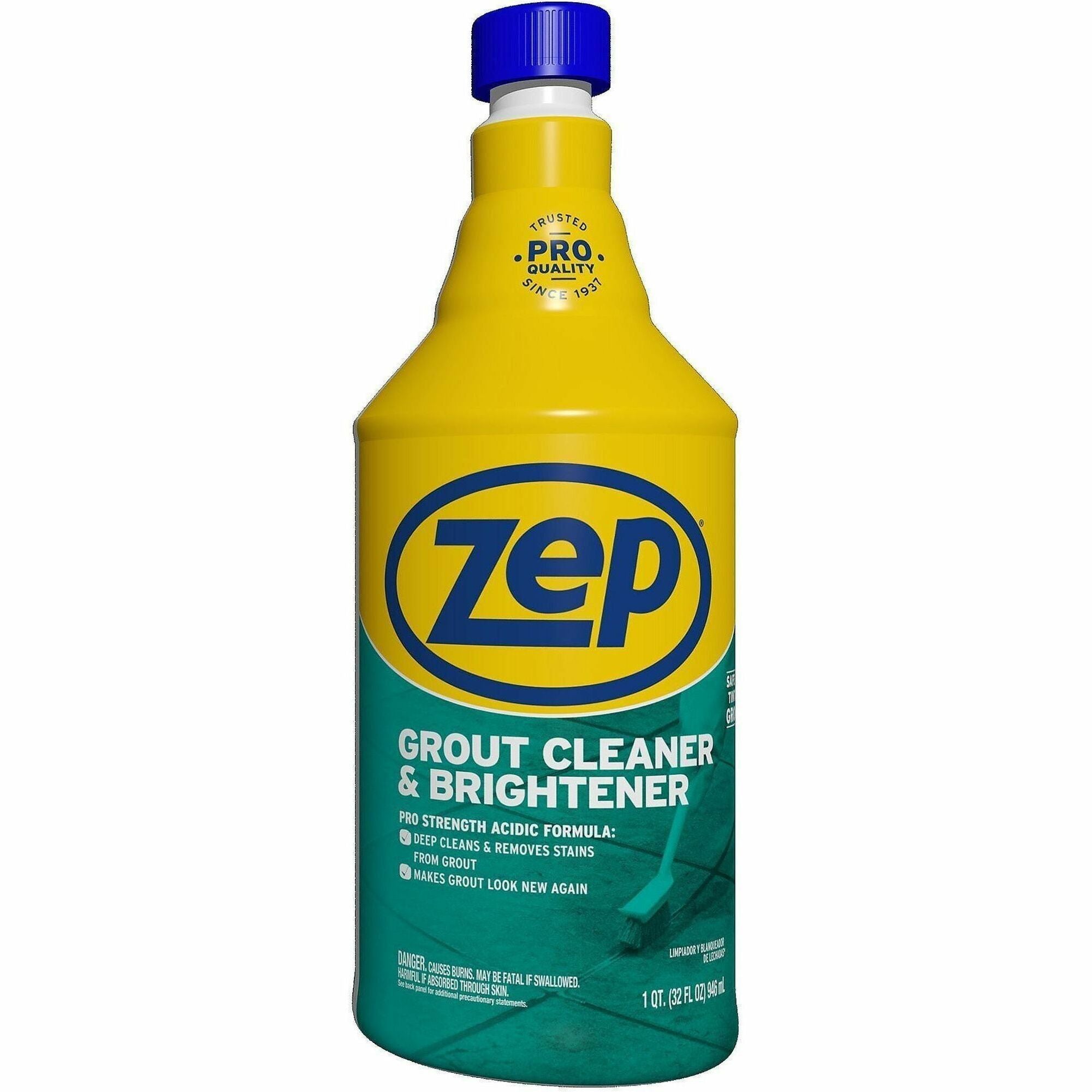 Zep Commercial Grout Cleaner and Brightener - For Grout, Professional, Tile, Floor, Bathroom - 32 fl oz (1 quart) - Easy to Use, Durable - Yellow - 1 Each
