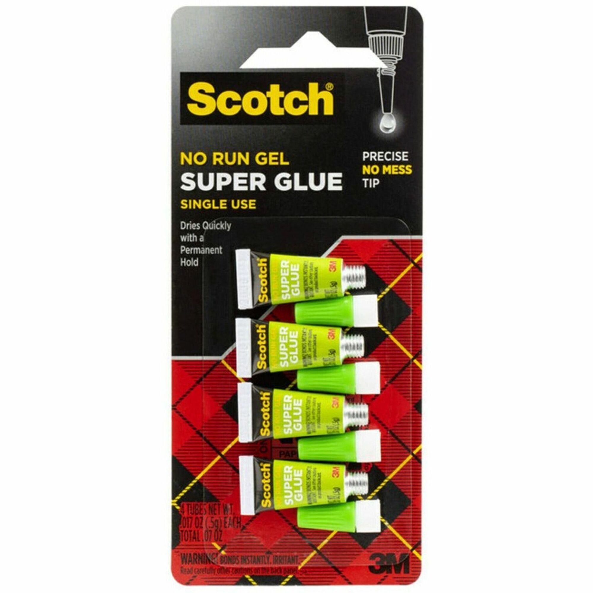 Scotch Super Glue Gel - 0.05 grams Single-Use Tubes - 0.02 oz - 4 / Pack