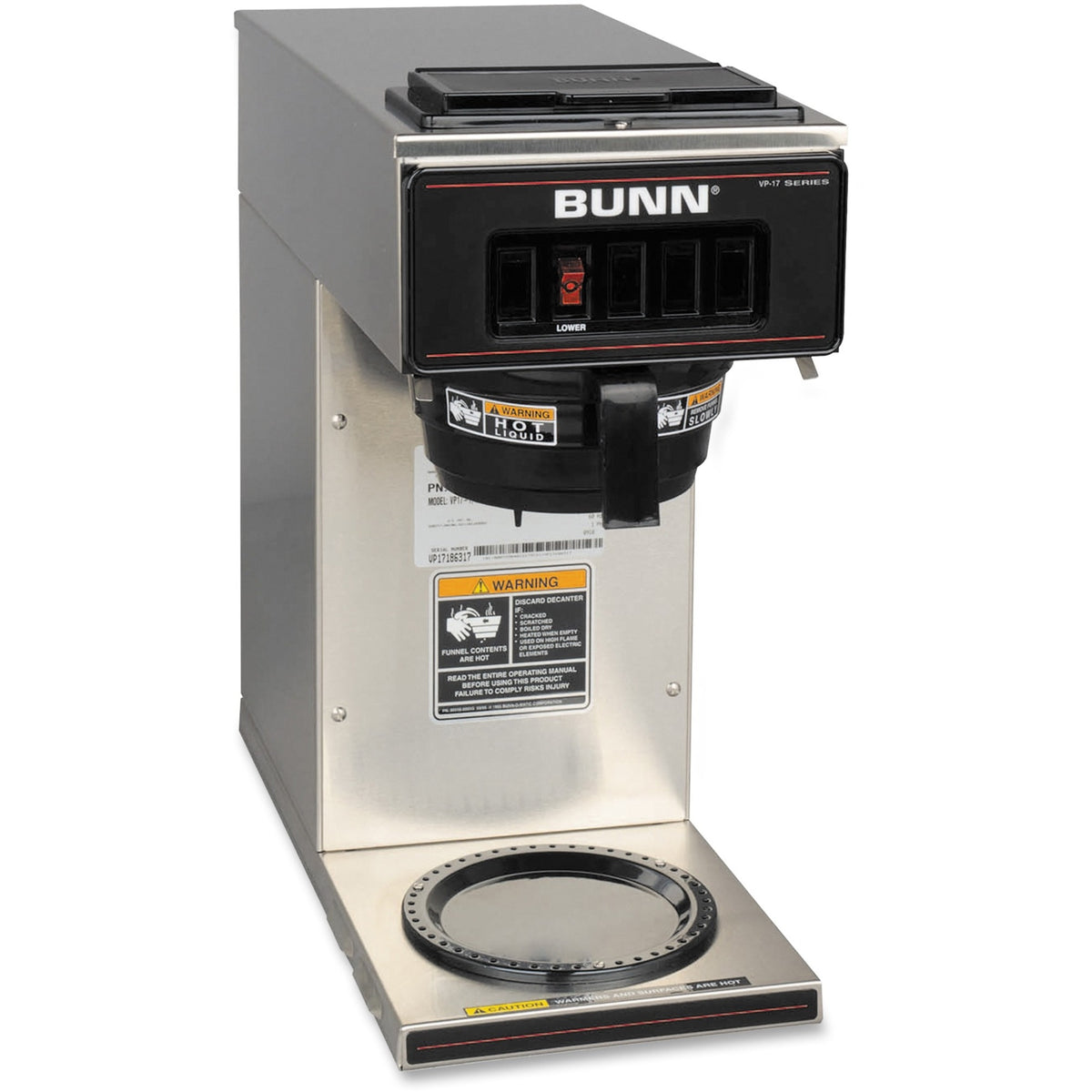 BUNN 12-Cup Low-Profile Pourover Coffee Brewer with 1 Warmer - 1600 W - 2 quart - 12 Cup(s) - Multi-serve - Stainless Steel - Stainless Steel Body