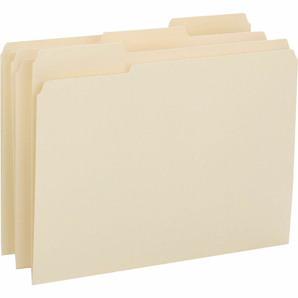 Business Source 1/3 Tab Cut Letter Recycled Top Tab File Folder - 8 1/2" x 11" - 3/4" Expansion - Top Tab Location - Assorted Tab Position - 14 pt. - 1 Plys - Manila - Heavyweight, Durable - 10% Recycled - 50 / Box