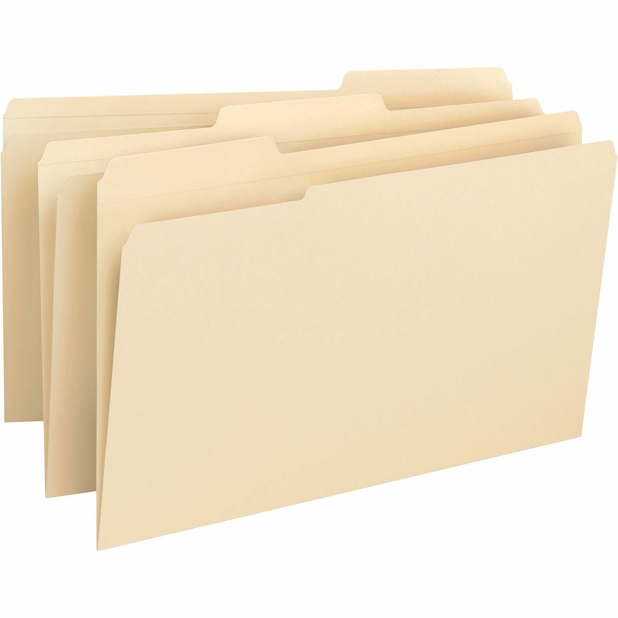 Business Source 1/3 Tab Cut Legal Recycled Top Tab File Folder - 8 1/2" x 14" - 3/4" Expansion - Top Tab Location - Assorted Tab Position - 14 pt. - 1 Plys - Manila - Heavyweight, Durable - 10% Recycled - 50 / Box