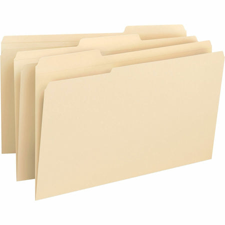Business Source 1/3 Tab Cut Legal Recycled Top Tab File Folder - 8 1/2" x 14" - 3/4" Expansion - Top Tab Location - Assorted Tab Position - 14 pt. - 1 Plys - Manila - Heavyweight, Durable - 10% Recycled - 50 / Box