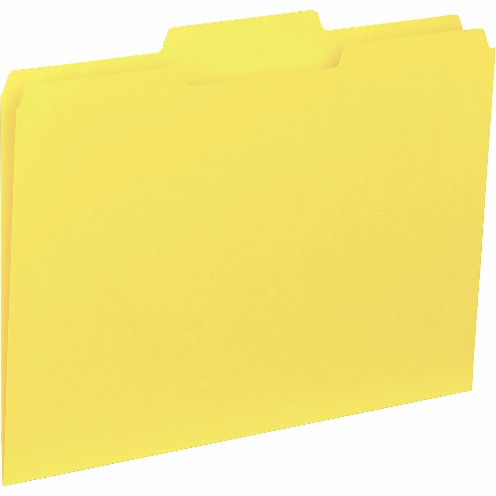 Business Source 1/3 Tab Cut Letter Recycled Top Tab File Folder - 8 1/2" x 11" - Top Tab Location - Assorted Tab Position - 11 pt. - 1 Plys - Yellow - 10% Recycled - 100 / Box