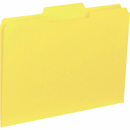 Business Source Recycled File Folders - 1/3 Tab Cut - 8.5’’ x 11’’ - Yellow - 100/Box - Top