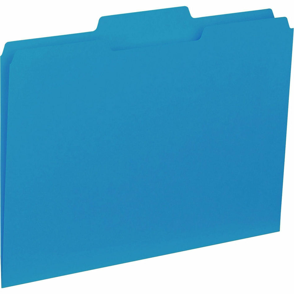 Business Source 1/3 Tab Cut Letter Recycled Top Tab File Folder - 8 1/2" x 11" - Top Tab Location - Assorted Tab Position - 11 pt. - 1 Plys - Blue - 10% Recycled - 100 / Box
