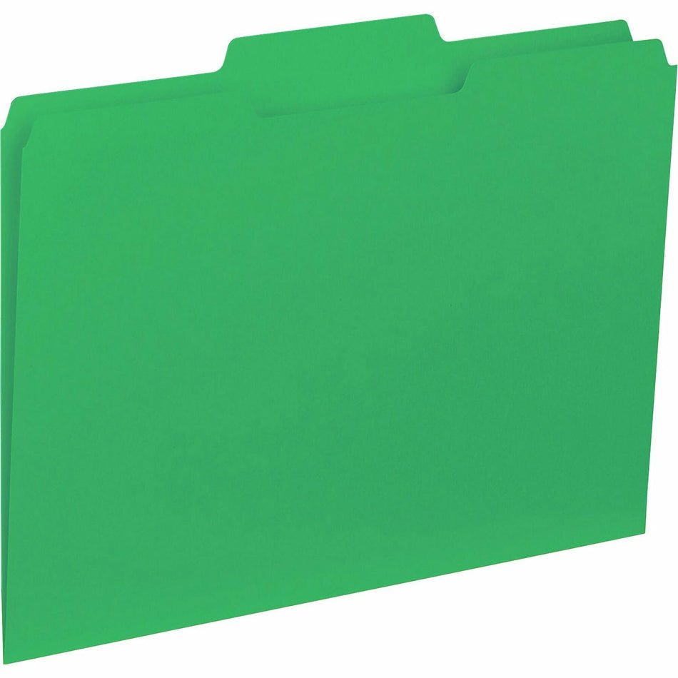 Business Source 1/3 Tab Cut Letter Recycled Top Tab File Folder - 8 1/2" x 11" - Top Tab Location - Assorted Tab Position - 11 pt. - 1 Plys - Green - 10% Recycled - 100 / Box