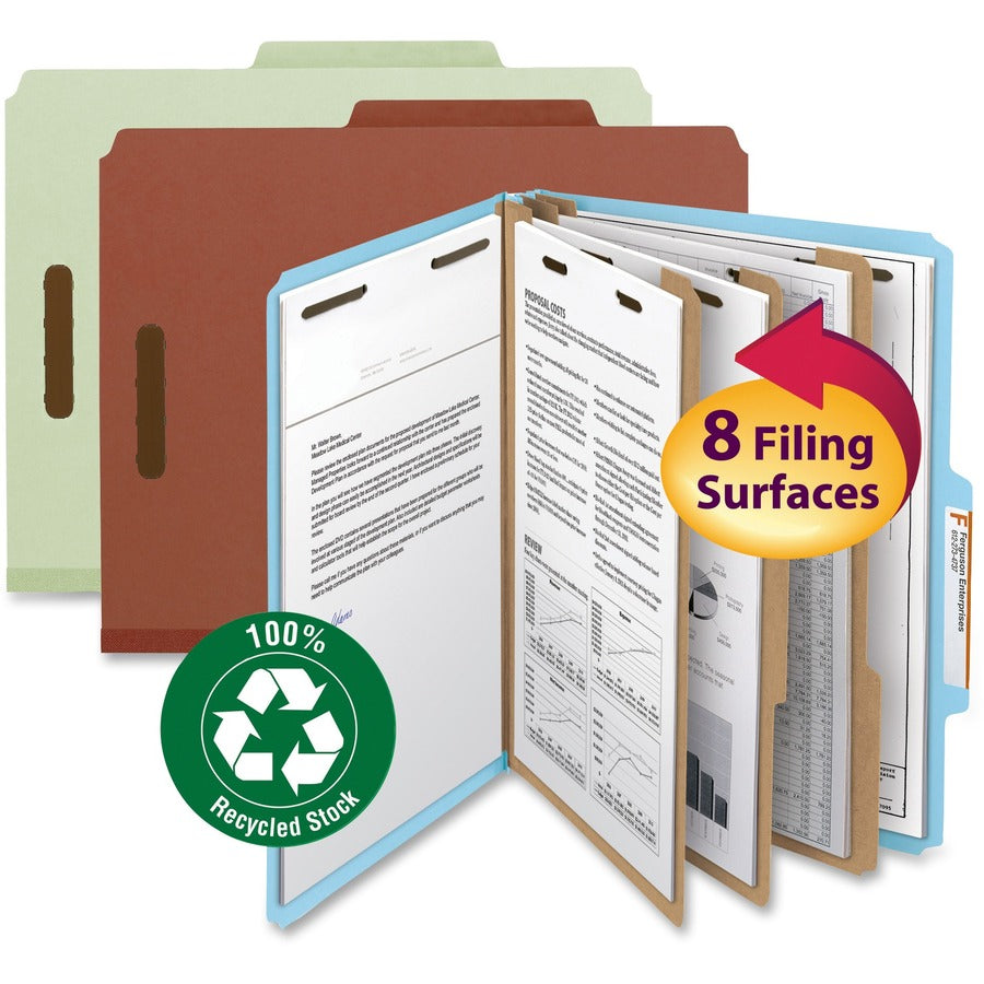 Nature Saver Letter Recycled Classification Folder - 8 1/2" x 11" - End Tab Location - 2 Divider(s) - 25 pt. - Fiberboard - Blue - 100% Recycled - 10 / Box