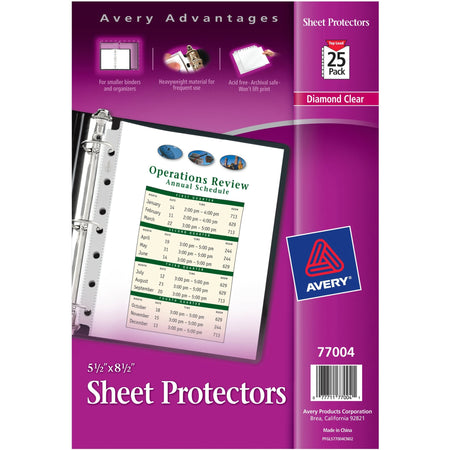 Avery® Mini Diamond Clear Heavyweight Sheet Protectors - 1 x Sheet Capacity - For 5 1/2" x 8 1/2" Sheet - 7 x Holes - 3 x Rings - Top Loading - Rectangular - Clear - Polypropylene - 25 / Pack
