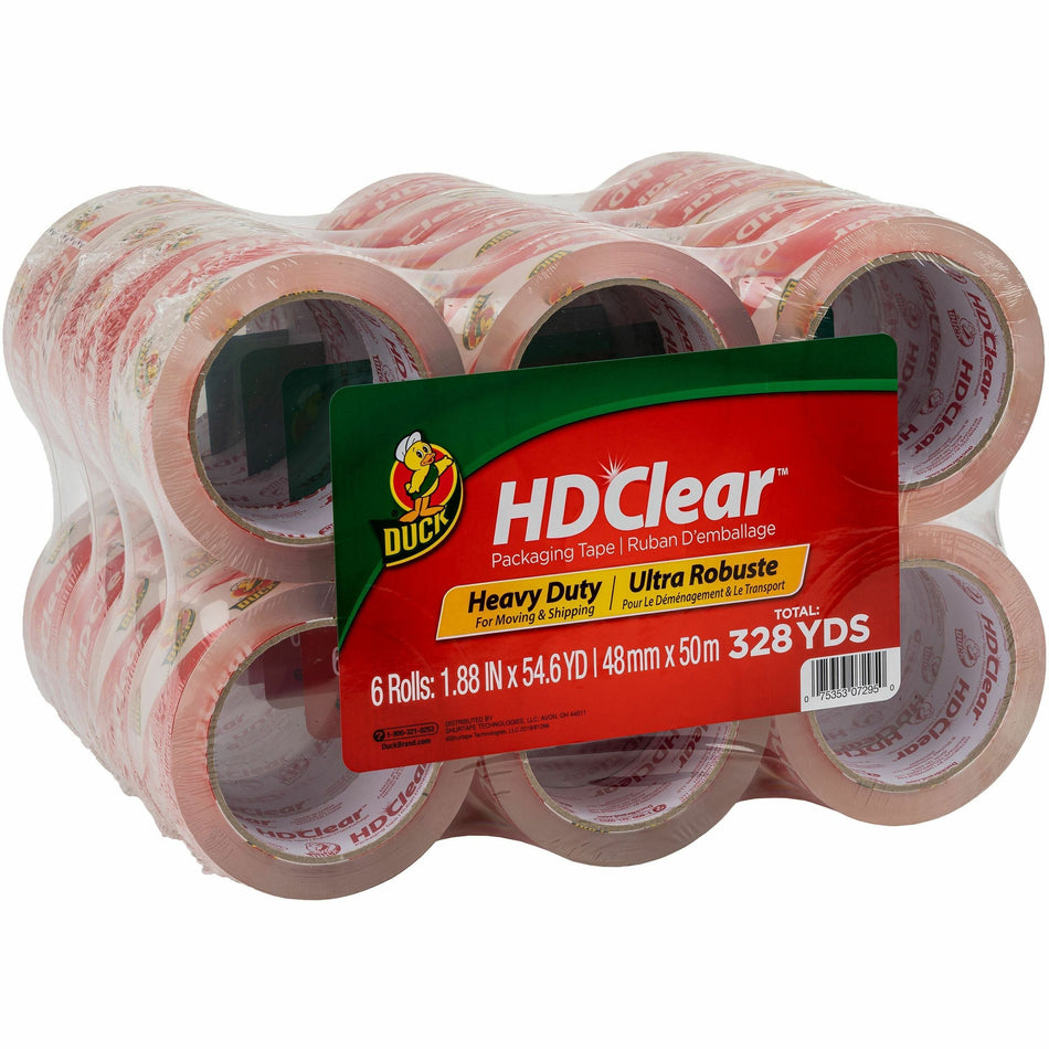 Duck Brand HD Clear Packing Tape - 54.60 yd Length x 1.88" Width - 3" Core - Clear - 2.60 mil - Acrylic Backing - UV Resistant - For Sealing, Packing, Shipping, Label Protection - 24 / Carton