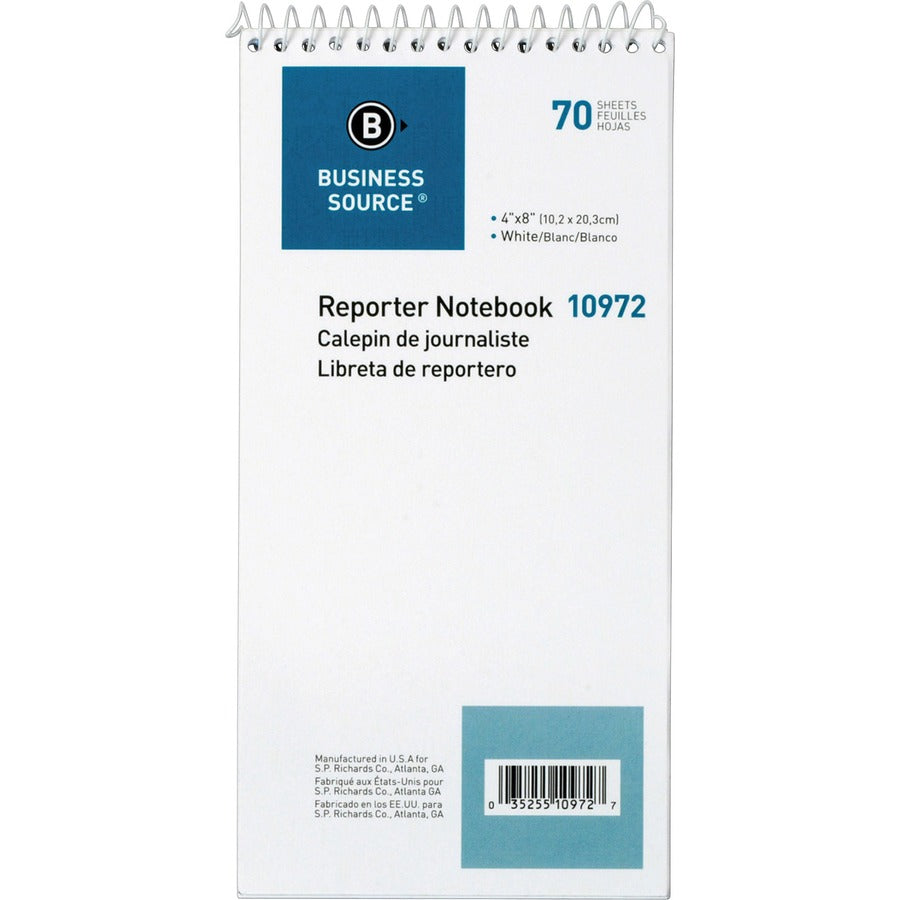 Business Source Coat Pocket-size Reporters Notebook - 70 Sheets - Spiral - 4" x 8" Sheet Size - White Paper - 1 Dozen
