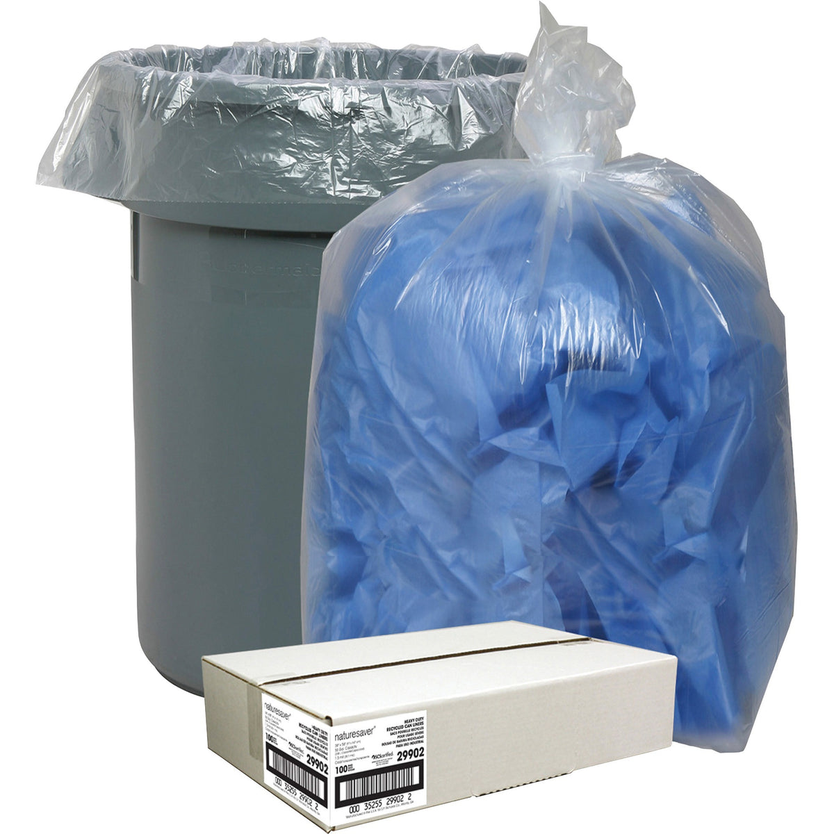 Nature Saver Recycled Trash Can Liners - Extra Large Size - 60 gal Capacity - 58" Length x 38" Width x 1.50 mil (38 Micron) Thickness - Low Density - Clear - Pilferage Control - Recycled - 100 / Carton