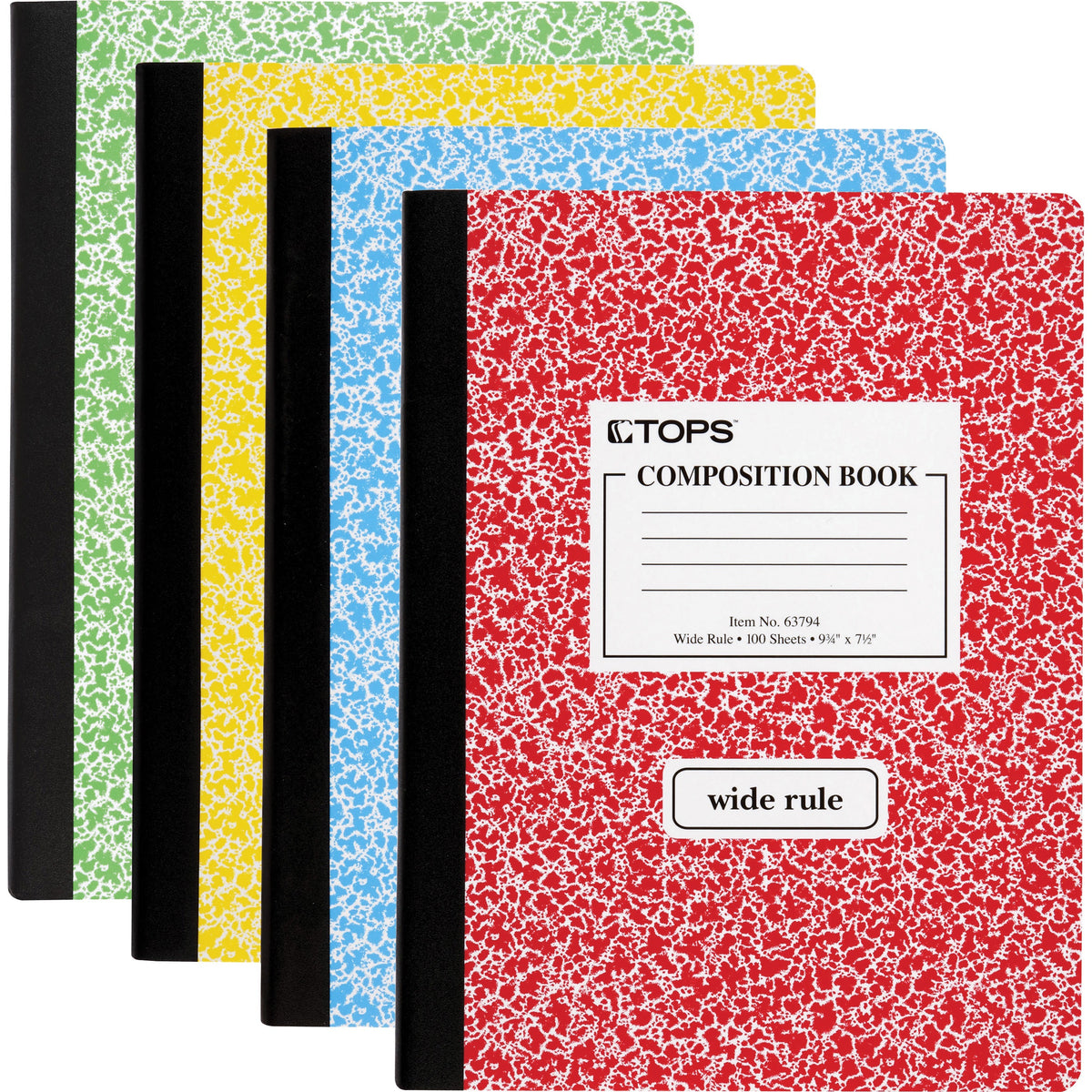 TOPS Wide Ruled Composition Books - 100 Sheets - 200 Pages - Sewn - Wide Ruled Front Ruling - Ruled Red Margin - 7 1/2" x 9 3/4" Sheet Size - White Paper - Assorted Marble Hardboard Cover - 1 Each