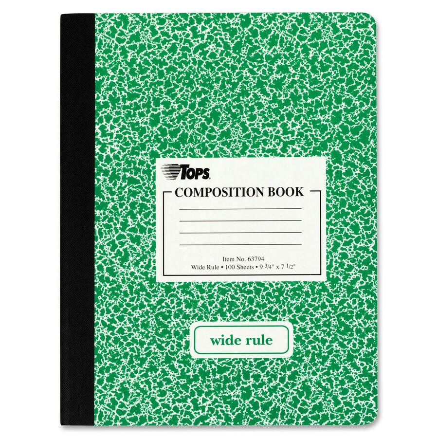 TOPS Wide Ruled Composition Books - 100 Sheets - 200 Pages - Sewn - Wide Ruled Front Ruling - Ruled Red Margin - 7 1/2" x 9 3/4" Sheet Size - White Paper - Assorted Marble Hardboard Cover - 1 Each
