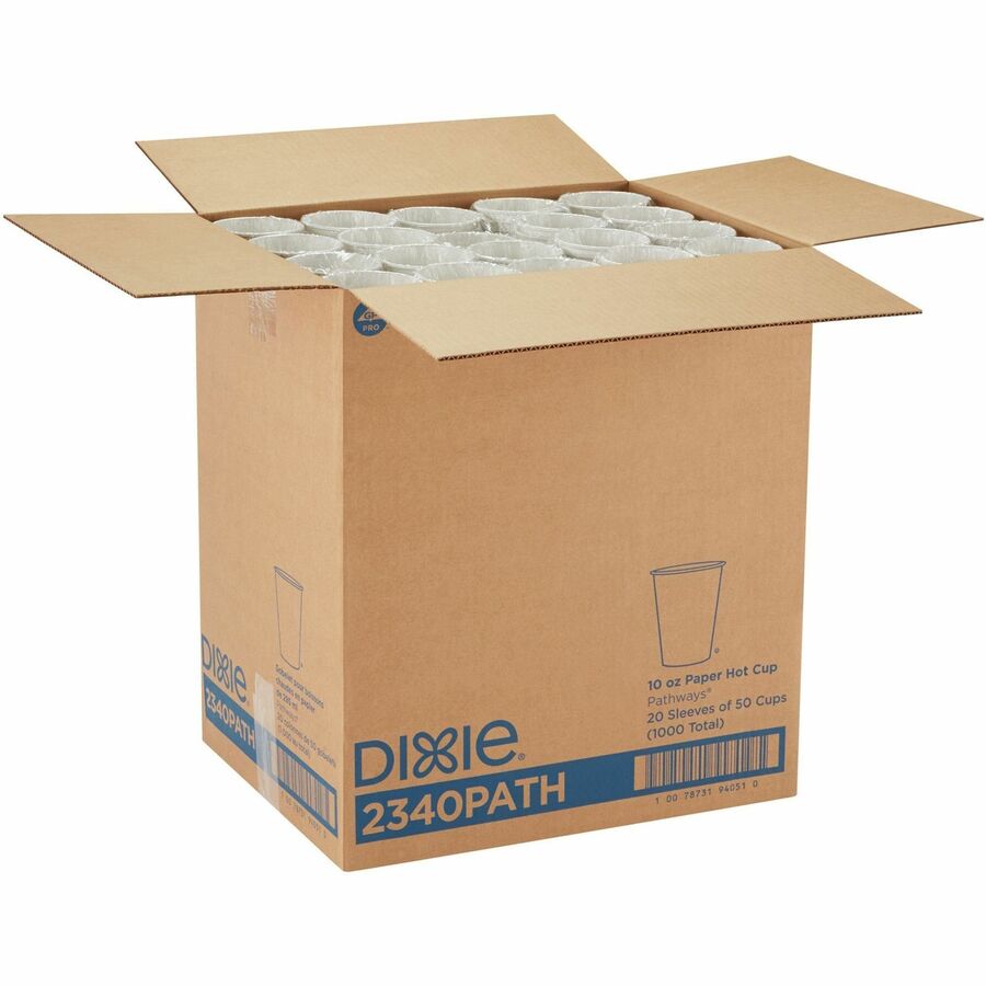 Dixie Pathways 10 oz Paper Hot Cups By GP Pro - 50 / Pack - 10 fl oz - 20 / Carton - White - Paper - Hot Drink