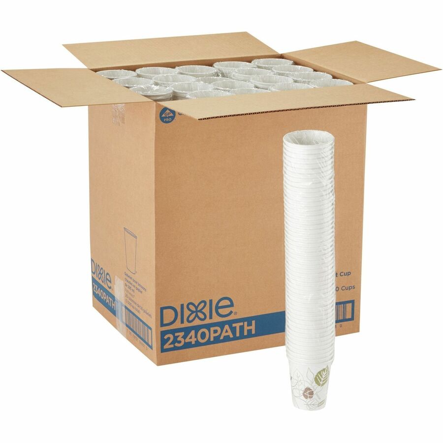Dixie Pathways 10 oz Paper Hot Cups By GP Pro - 50 / Pack - 10 fl oz - 20 / Carton - White - Paper - Hot Drink