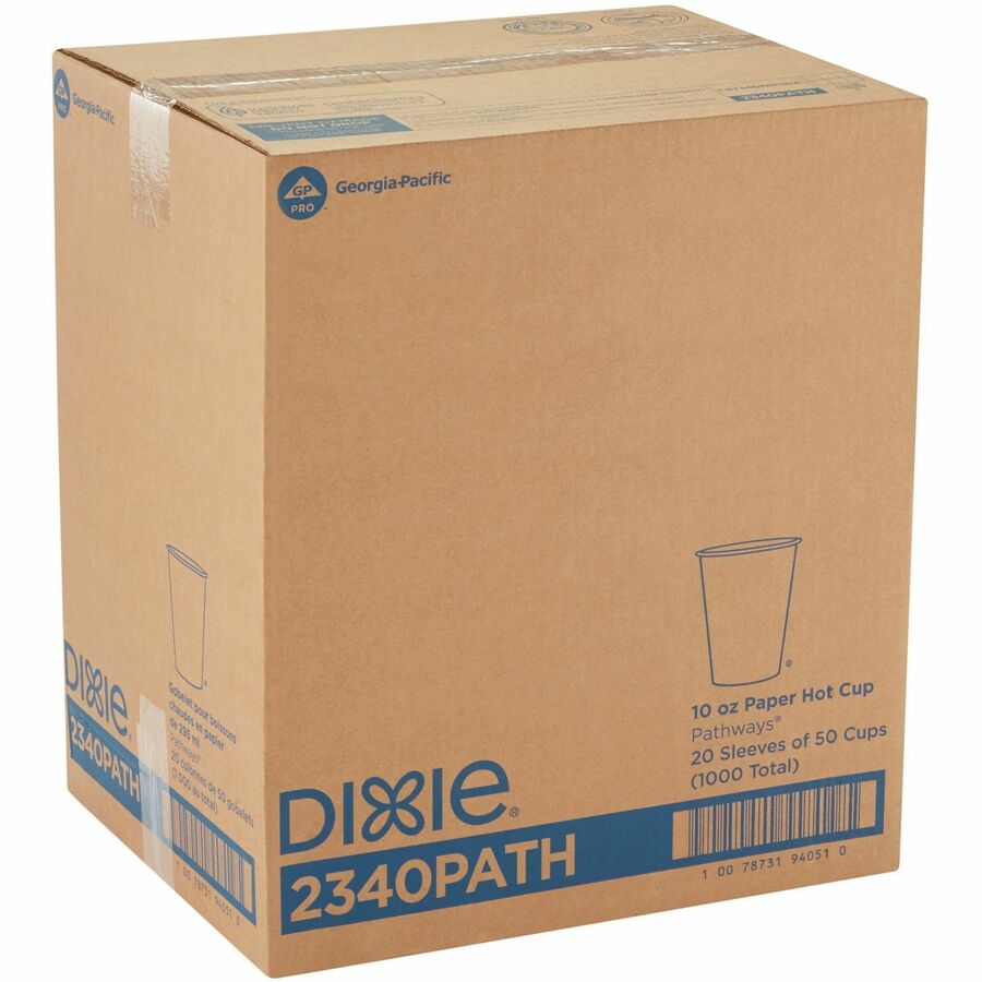 Dixie Pathways 10 oz Paper Hot Cups By GP Pro - 50 / Pack - 10 fl oz - 20 / Carton - White - Paper - Hot Drink