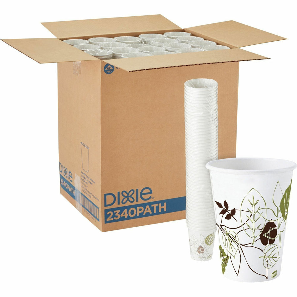 Dixie Pathways 10 oz Paper Hot Cups By GP Pro - 50 / Pack - 10 fl oz - 20 / Carton - White - Paper - Hot Drink