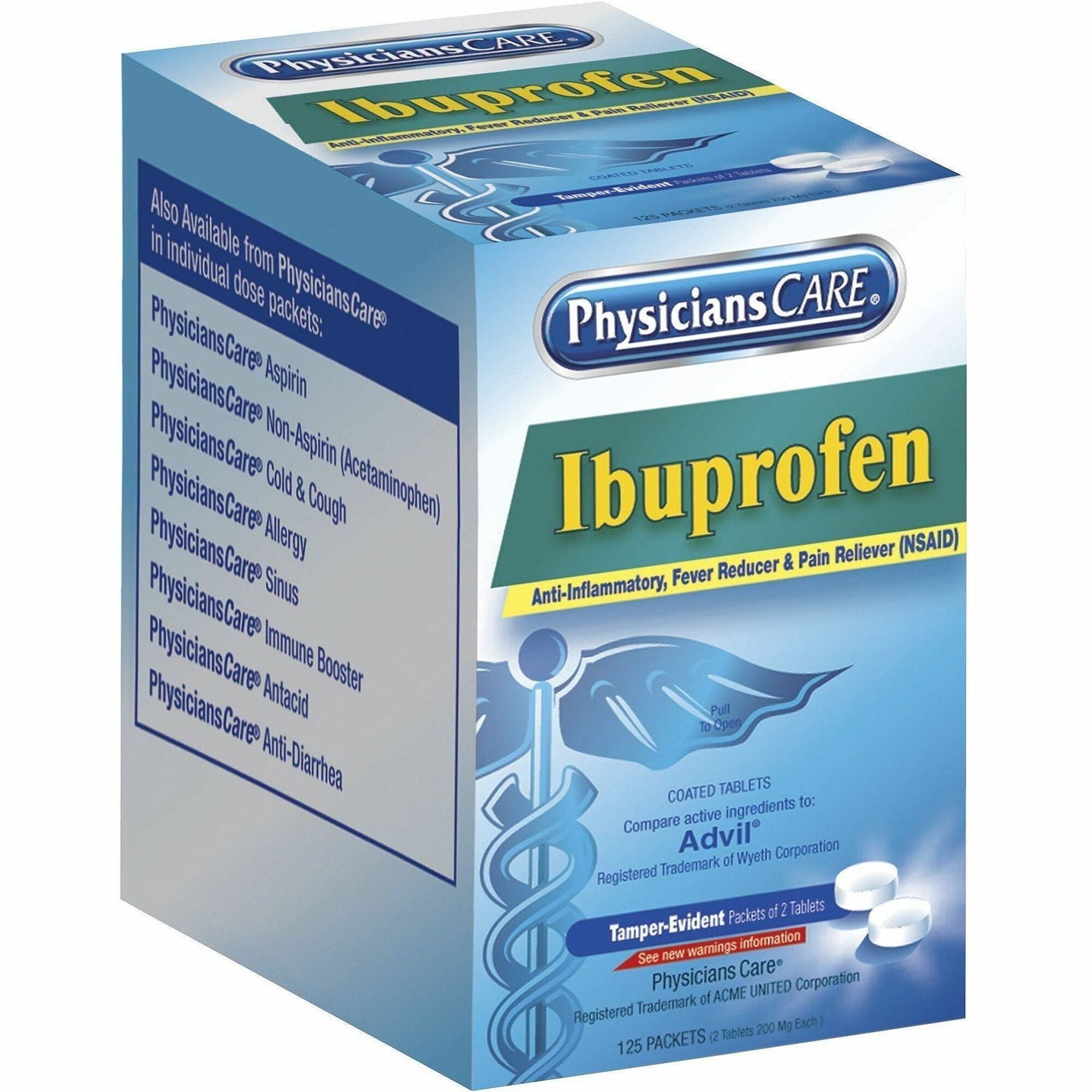 PhysiciansCare Ibuprofen Individual Dose Packets - For Headache, Muscular Pain, Toothache, Arthritis, Backache, Menstrual Cramp, Fever - 2/Packet - 125 / Box