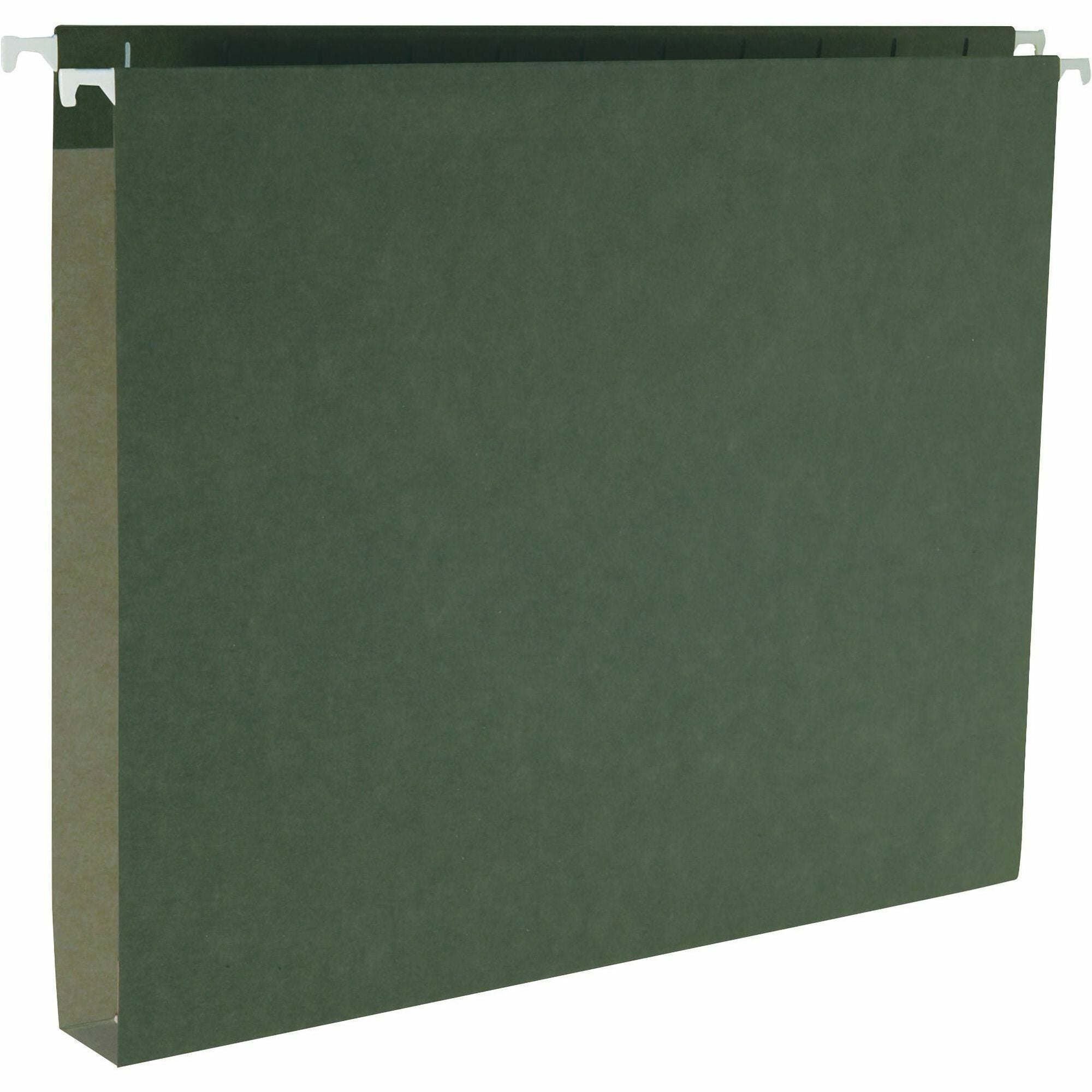 Business Source 1/5 Tab Cut Letter Recycled Hanging Folder - 8 1/2" x 11" - Capacity1" Expansion - Standard Green - 10% Recycled - 25 / Box