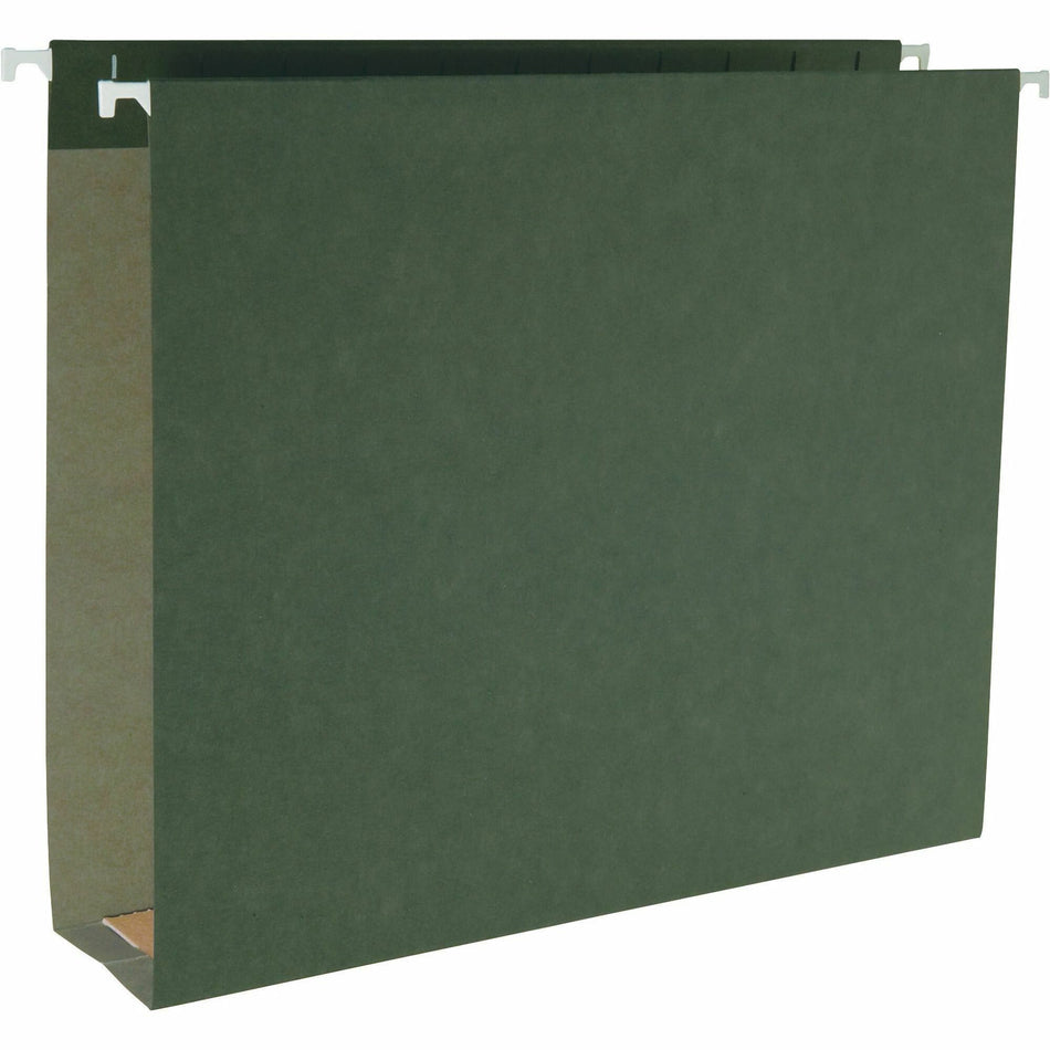 Business Source 1/5 Tab Cut Letter Recycled Hanging Folder - 8 1/2" x 11" - Capacity2" Expansion - Standard Green - 10% Recycled - 25 / Box
