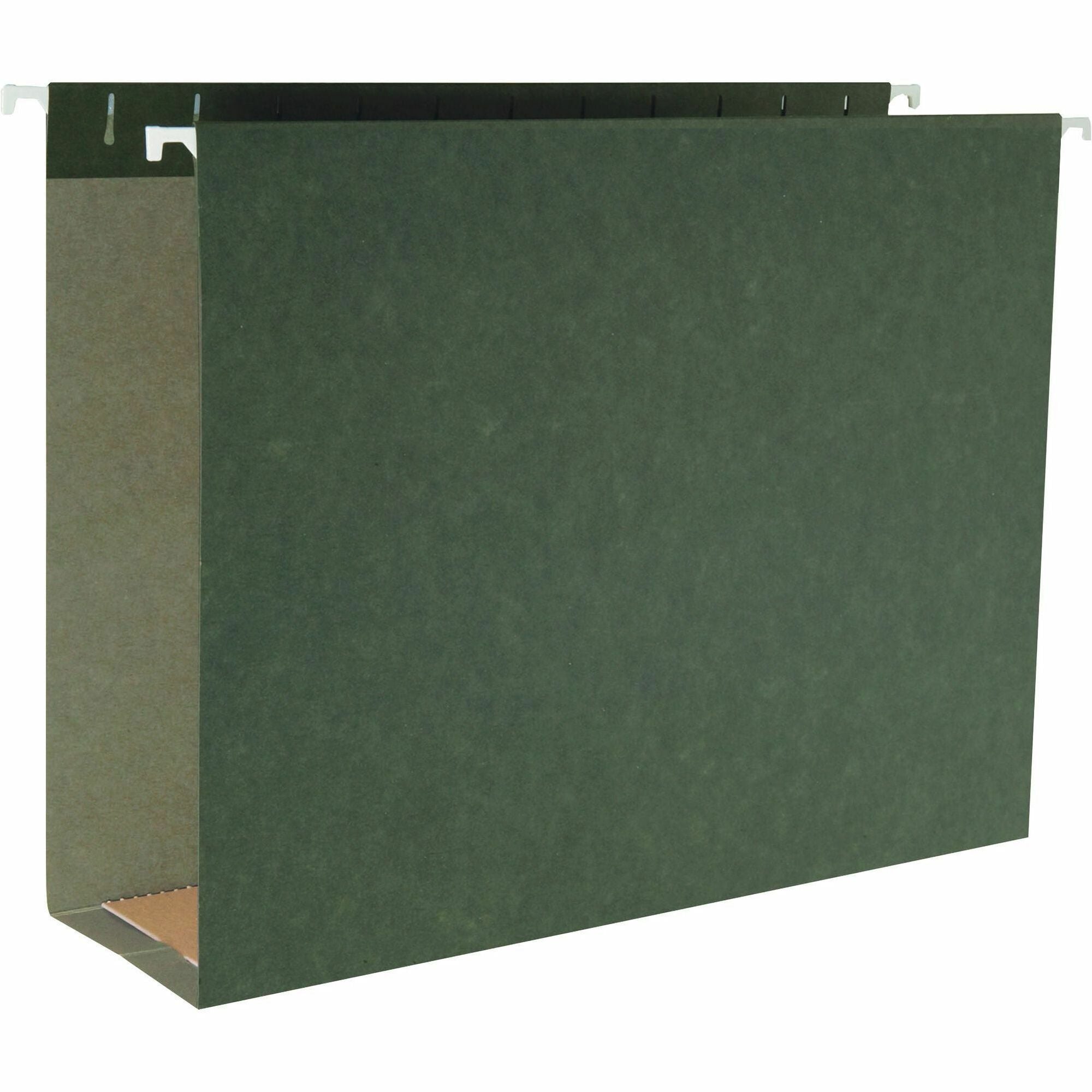 Business Source 1/5 Tab Cut Letter Recycled Hanging Folder - 8 1/2" x 11" - Capacity3" Expansion - Standard Green - 10% Recycled - 25 / Box