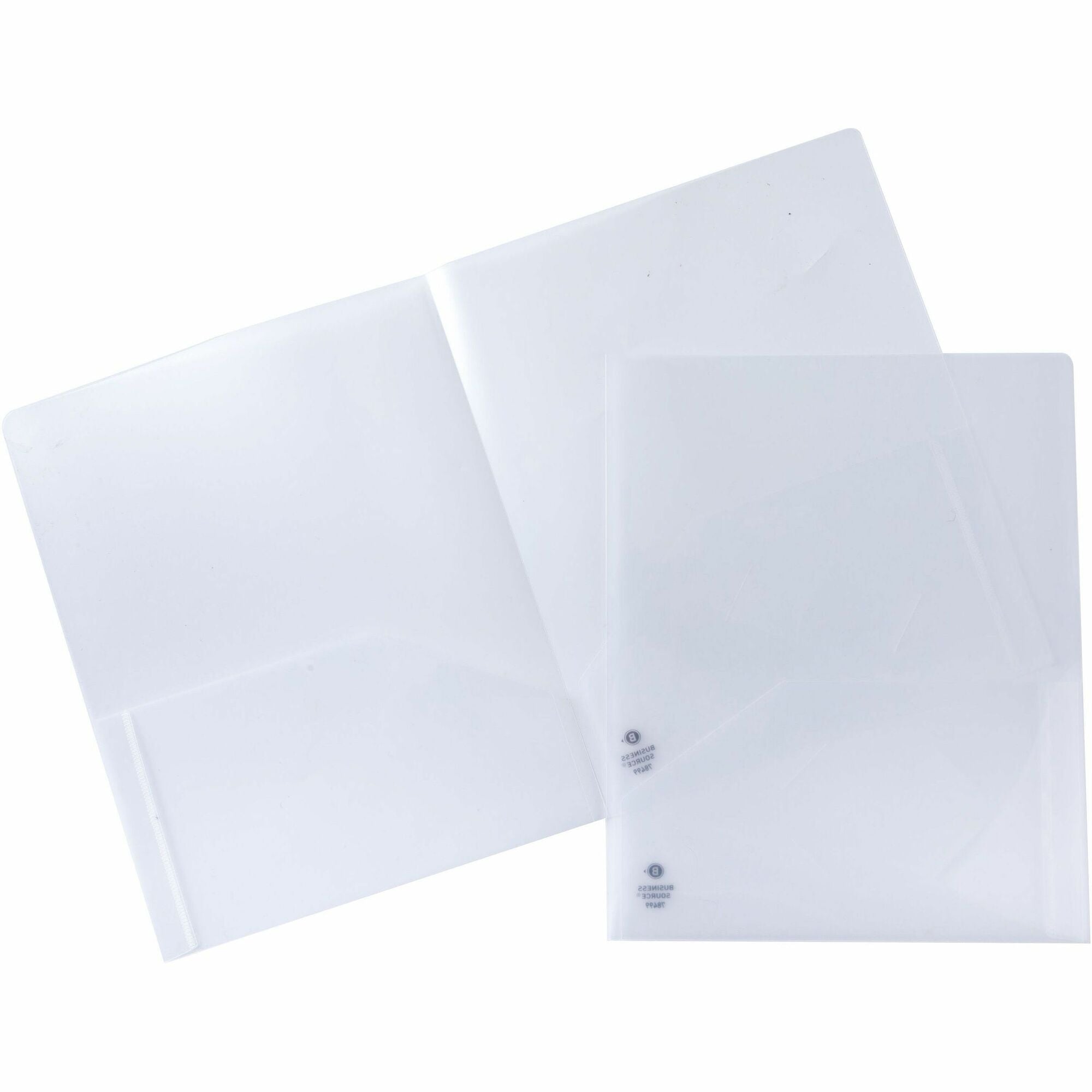 Business Source 78498 Letter Pocket Folder - 8 1/2" x 11" - 60 Sheets Capacity - 2 Pocket(s) - Poly - Clear - 5 / Pack