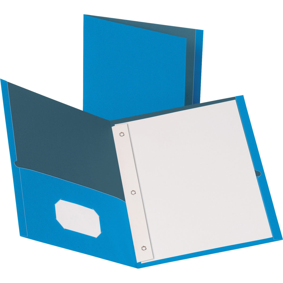 Business Source Letter Recycled Pocket Folder - 8 1/2" x 11" - 100 Sheets Capacity - 3 x Prong Fastener(s) - 1/2" Fastener Capacity - 2 Inside Front & Back Pocket(s) - Leatherette - Light Blue - 35% Recycled - 25 / Box