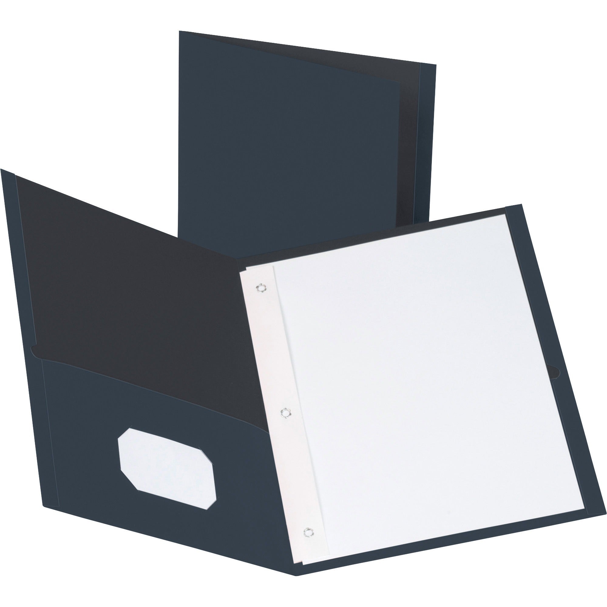 Business Source Letter Recycled Pocket Folder - 8 1/2" x 11" - 100 Sheets Capacity - 3 x Prong Fastener(s) - 1/2" Fastener Capacity - 2 Inside Front & Back Pocket(s) - Leatherette - Dark Blue - 35% Recycled - 25 / Box