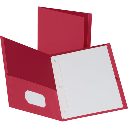 Business Source Letter Recycled Pocket Folder - 8 1/2" x 11" - 100 Sheets Capacity - 3 x Prong Fastener(s) - 1/2" Fastener Capacity - 2 Inside Front & Back Pocket(s) - Leatherette - Red - 35% Recycled - 25 / Box