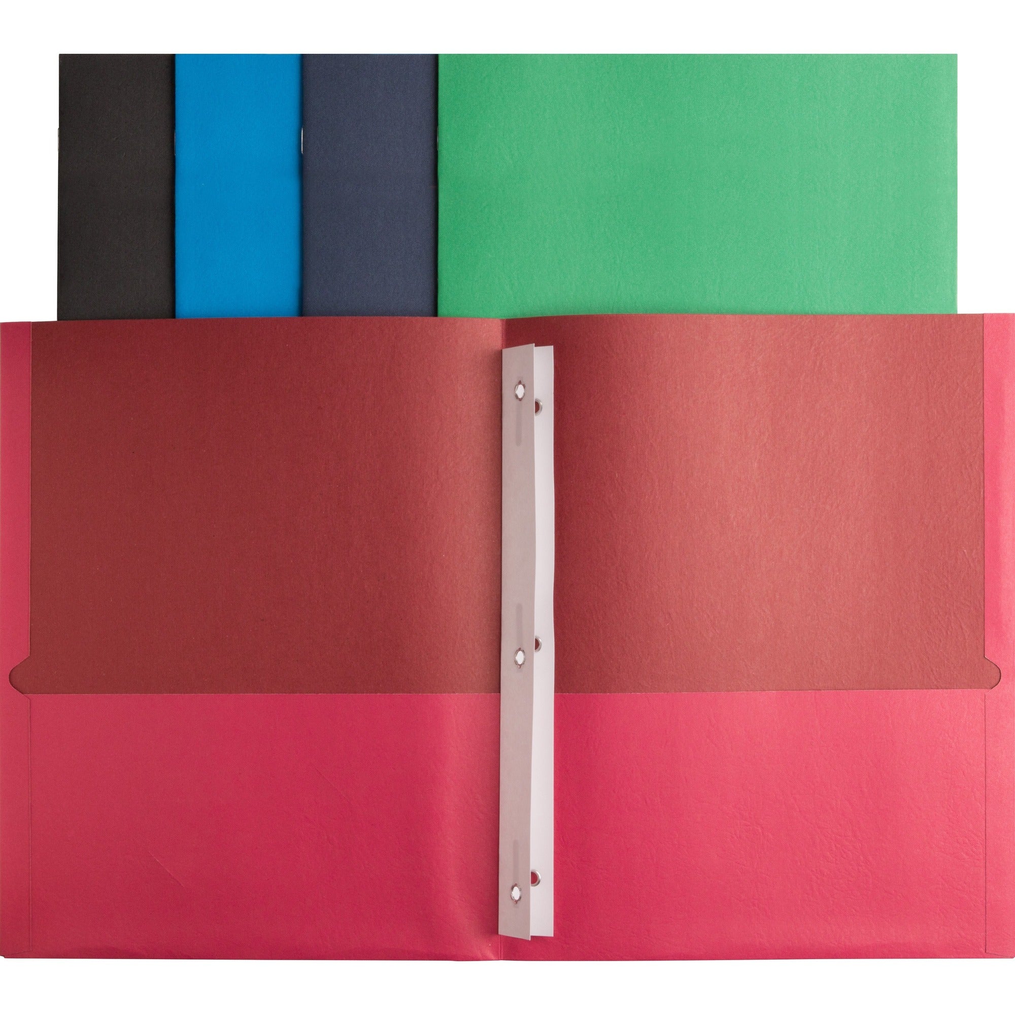 Business Source Letter Recycled Pocket Folder - 8 1/2" x 11" - 100 Sheets Capacity - 3 x Prong Fastener(s) - 2 Inside Front & Back Pocket(s) - Leatherette - Assorted - 35% Recycled - 25 / Box