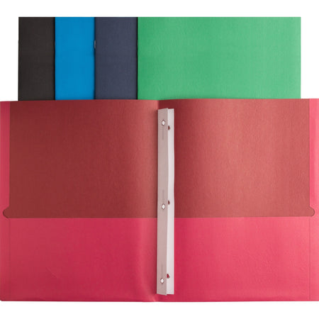 Business Source Letter Recycled Pocket Folder - 8 1/2" x 11" - 100 Sheets Capacity - 3 x Prong Fastener(s) - 2 Inside Front & Back Pocket(s) - Leatherette - Assorted - 35% Recycled - 25 / Box
