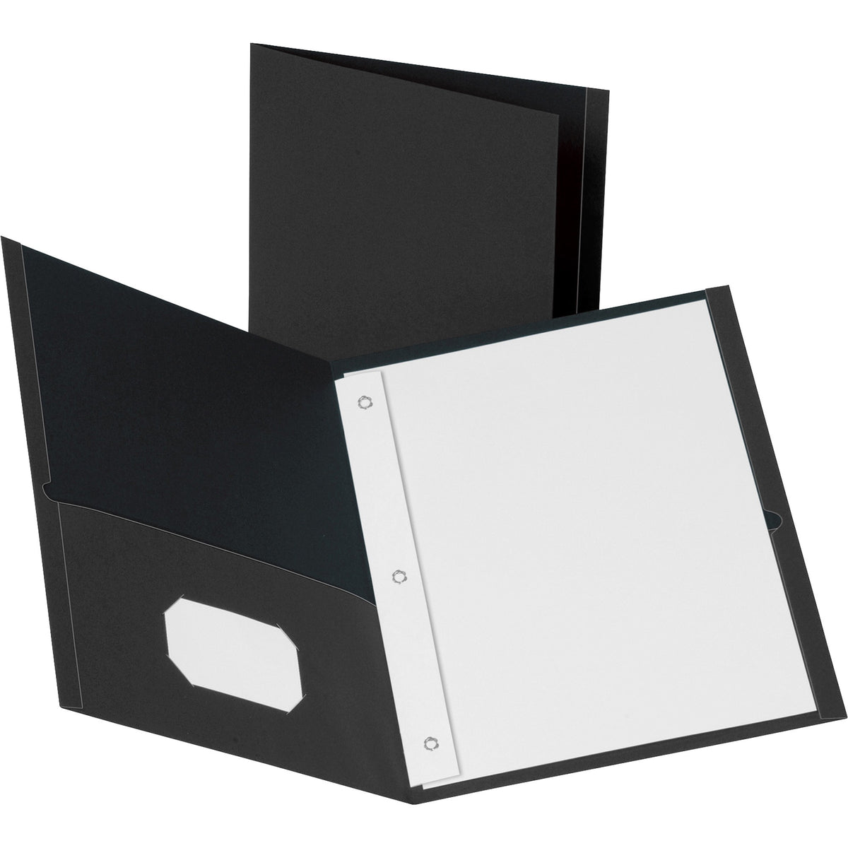 Business Source Letter Recycled Pocket Folder - 8 1/2" x 11" - 100 Sheets Capacity - 3 x Prong Fastener(s) - 2 Inside Front & Back Pocket(s) - Leatherette - Black - 35% Recycled - 25 / Box