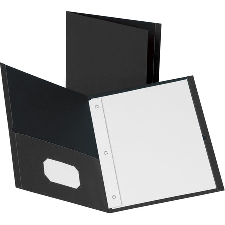 Business Source Letter Recycled Pocket Folder - 8 1/2" x 11" - 100 Sheets Capacity - 3 x Prong Fastener(s) - 2 Inside Front & Back Pocket(s) - Leatherette - Black - 35% Recycled - 25 / Box