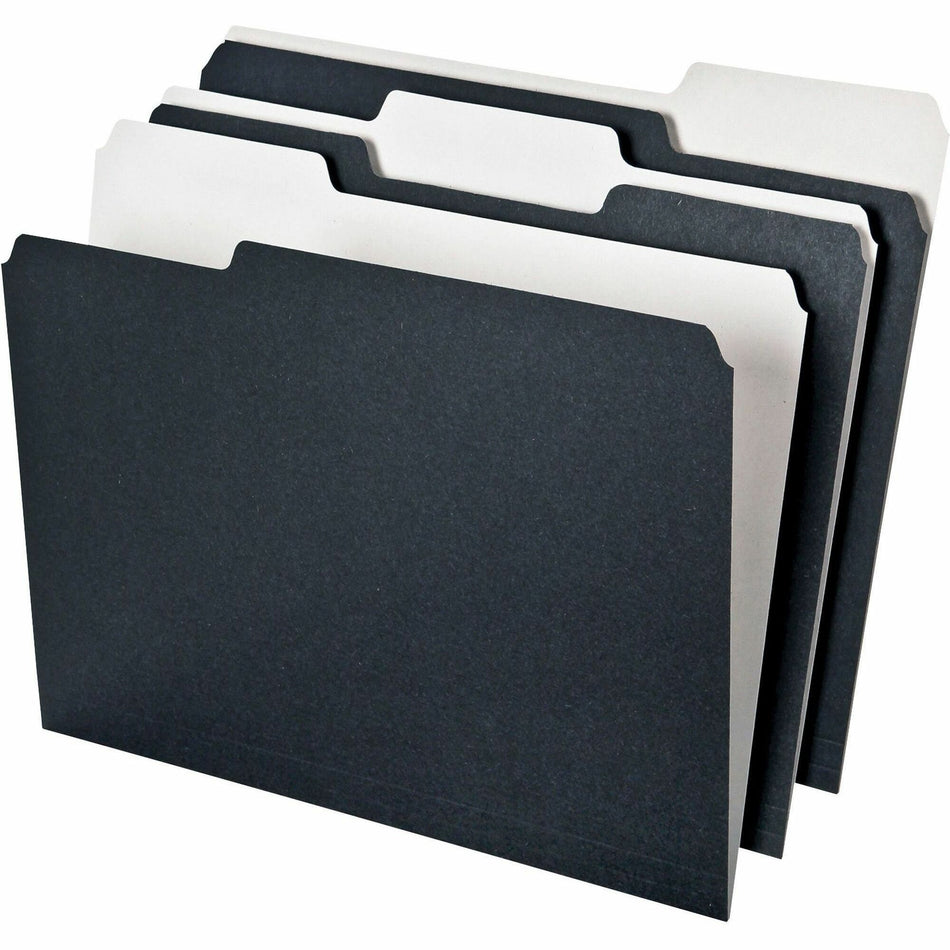 Pendaflex 1/3 Tab Cut Recycled Top Tab File Folder - Top Tab Location - Assorted Tab Position - 11 pt. - Black, White - 100% Recycled - 50 / Pack