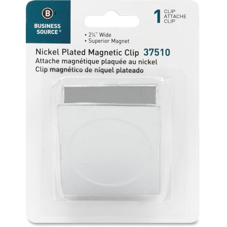 Business Source Nickel Plated Magnetic Clips - 2.3" Length - Chrome - Metal, Nickel Plated - 1 Each