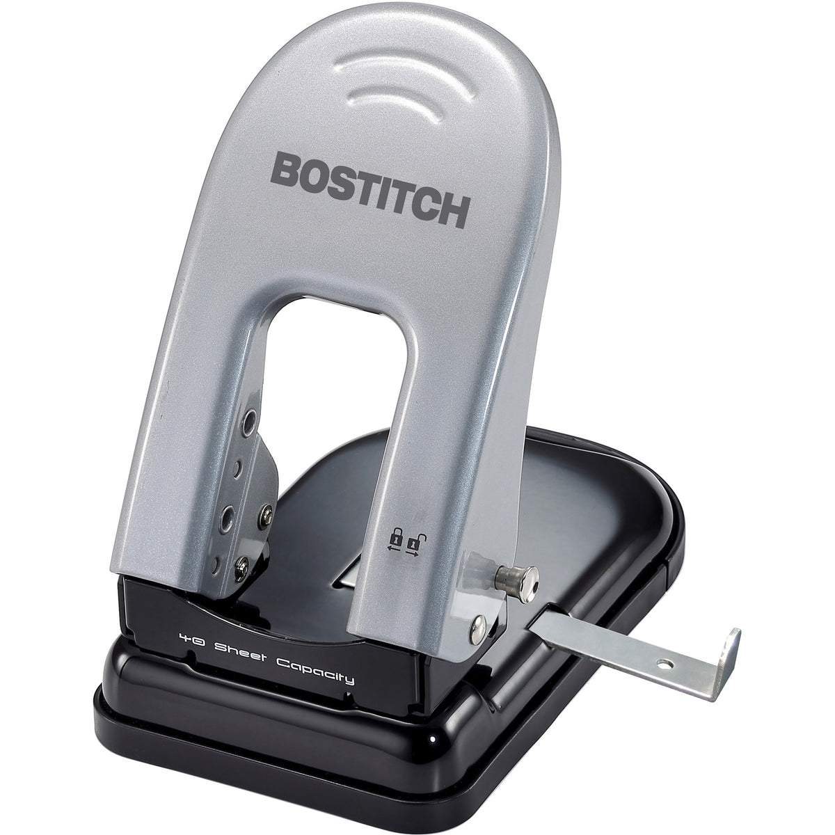 Bostitch EZ Squeeze&trade; 40 Two-Hole Punch - 2 Punch Head(s) - 40 Sheet - 9/32" Punch Size - 6.5" Width x 2.8" Height - Black, Silver