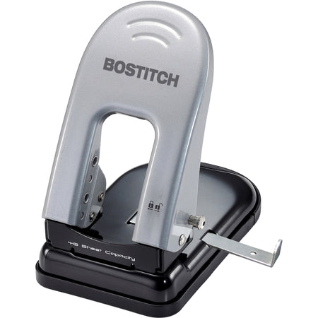 Bostitch EZ Squeeze&trade; 40 Two-Hole Punch - 2 Punch Head(s) - 40 Sheet - 9/32" Punch Size - 6.5" Width x 2.8" Height - Black, Silver