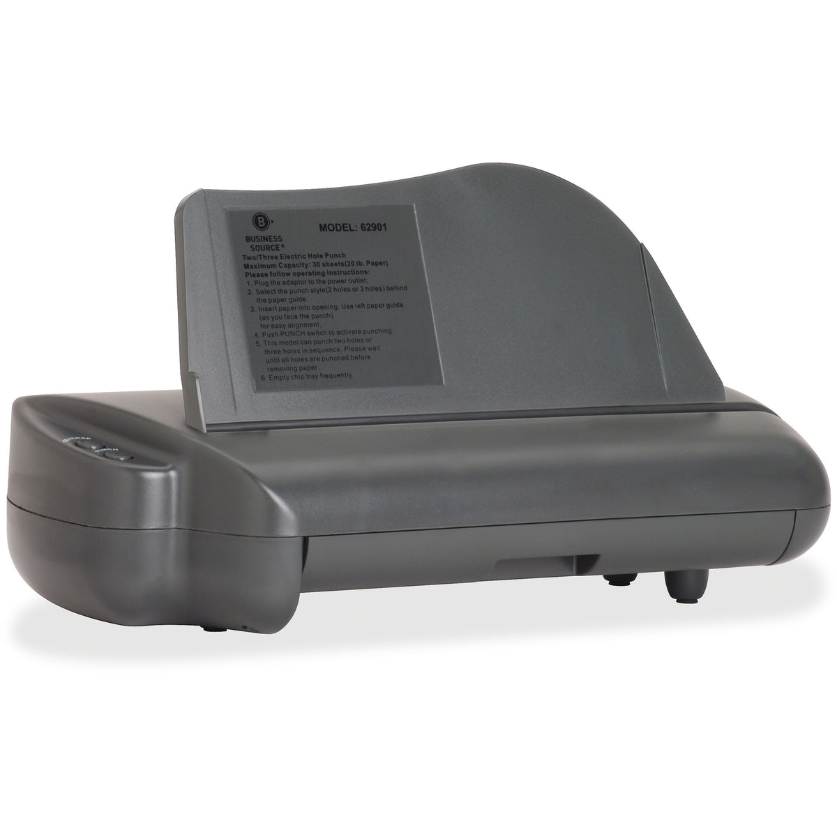 Business Source Electric Adjustable 3-hole Punch - 3 Punch Head(s) - 30 Sheet of 20lb Paper - 1/4" Punch Size - 17.8" Width x 5.3" Depth x 8.3" Height - Gray