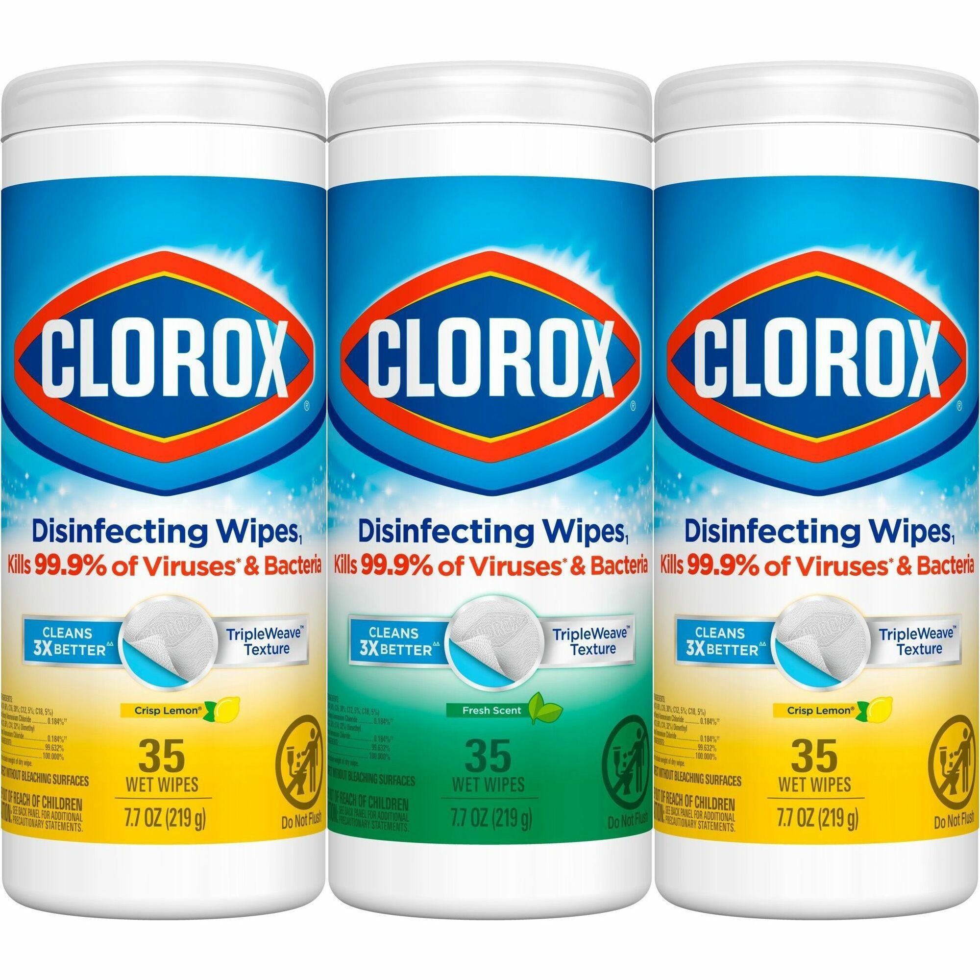 Clorox Disinfecting Cleaning Wipes Value Pack - For Multi Surface - Ready-To-Use - Fresh, Citrus Blend Scent - Recommended For: Germs Remover - Pre-moistened, Disposable - White - 35/Tub - 3 / Pack
