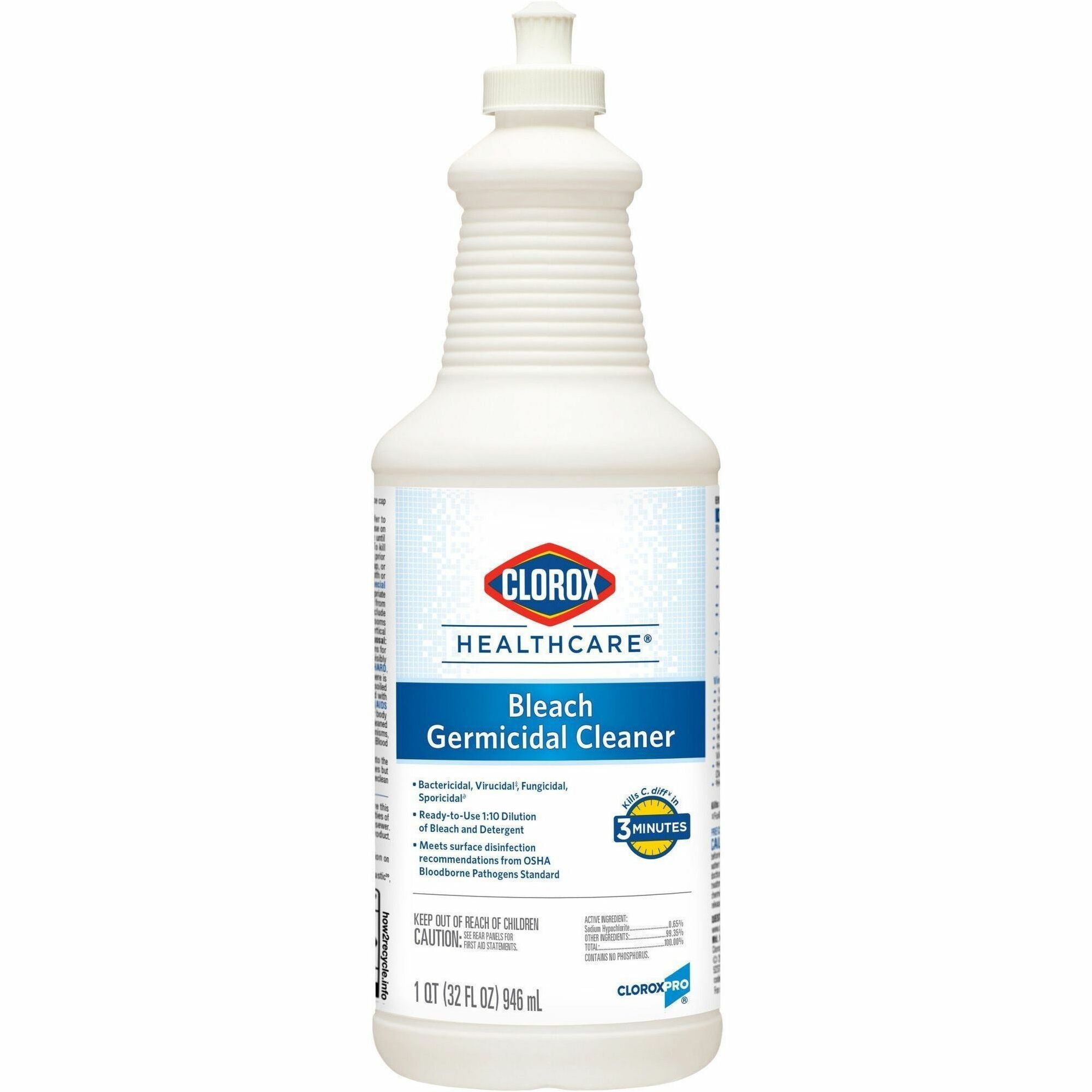 Clorox Healthcare Pull-Top Bleach Germicidal Cleaner - For Hard Surface, Nonporous Surface - Ready-To-Use - 32 fl oz (1 quart) - Disinfectant, Anti-corrosive - White - 1 Each