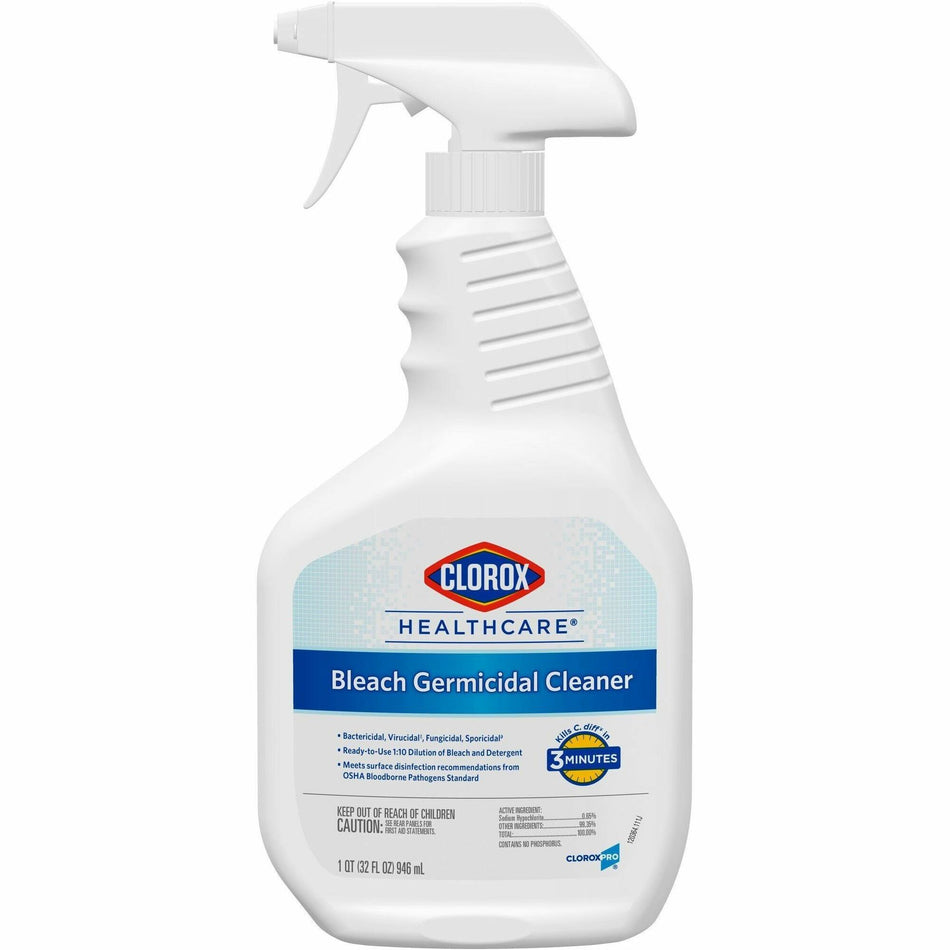 Clorox Healthcare Bleach Germicidal Cleaner Spray - For Multipurpose - Ready-To-Use - 32 fl oz (1 quart) - Recommended For: Germs Remover, Virus Remover - White, Clear Bottle - 1 Each