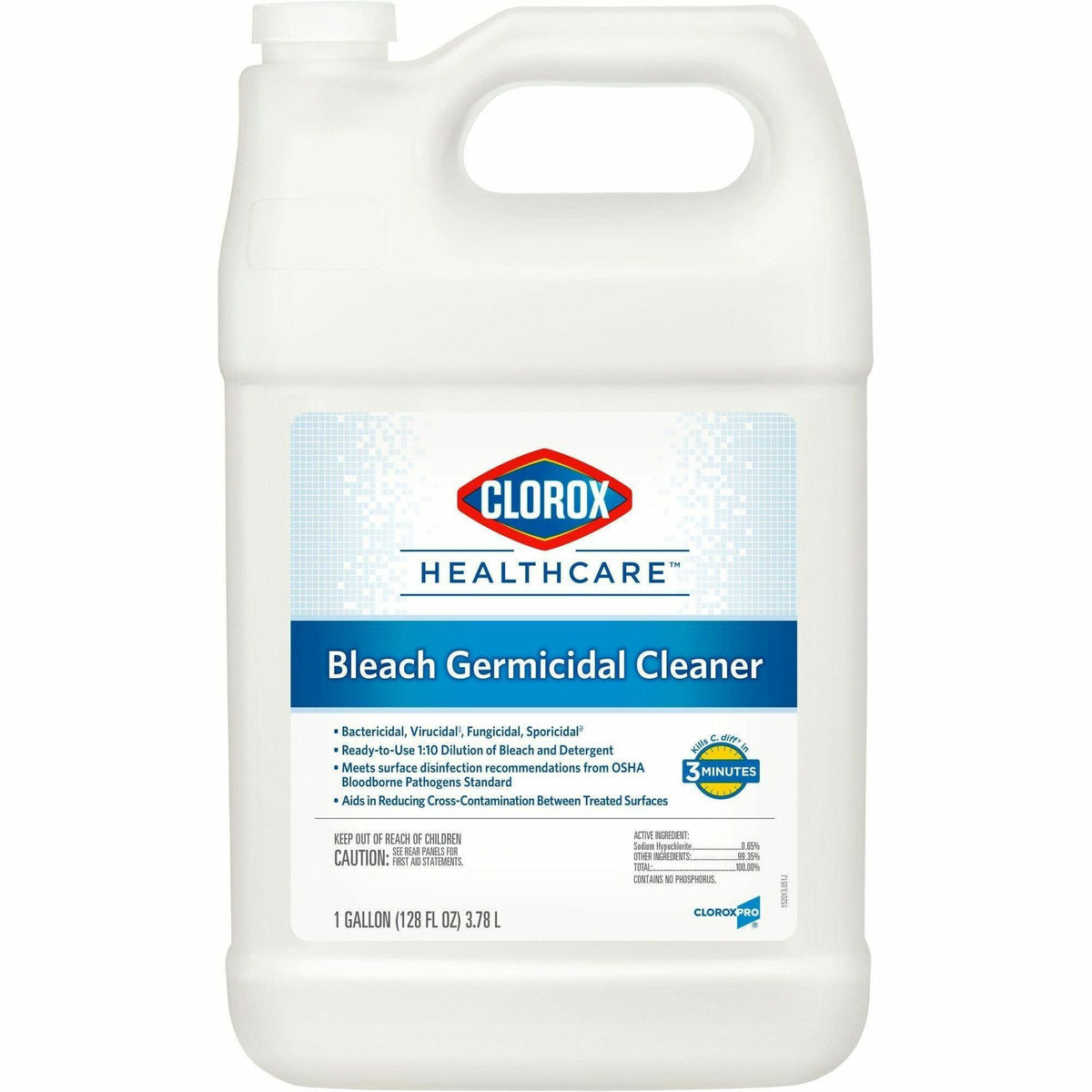 Clorox Healthcare Bleach Germicidal Cleaner Refill - For Nonporous Surface, Hard Surface - Concentrate - Liquid - 128 fl oz (4 quart) - Disinfectant, Anti-corrosive, Unscented - White Bottle - 1 Each
