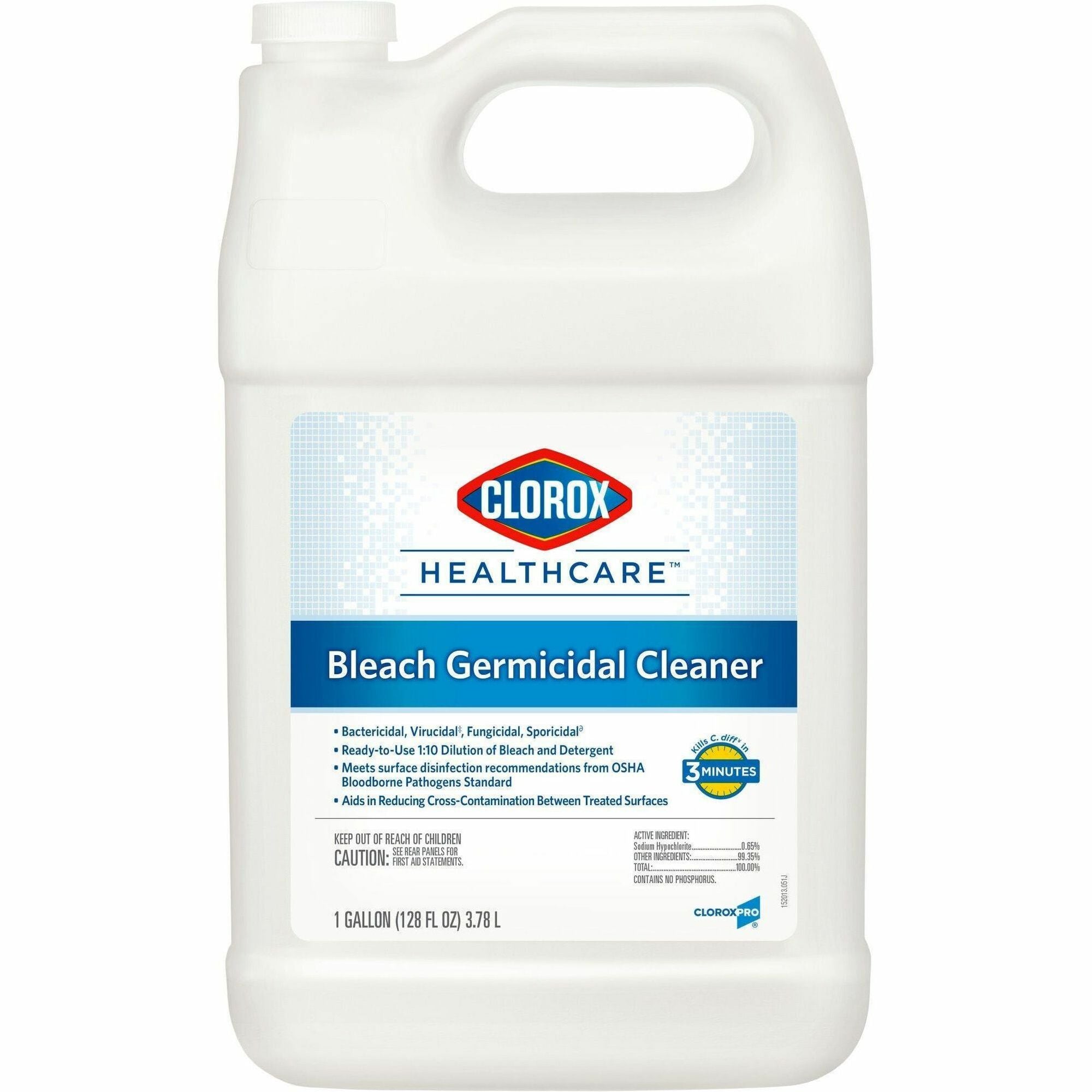 Clorox Healthcare Bleach Germicidal Cleaner Refill - For Nonporous Surface, Hard Surface - Concentrate - Liquid - 128 fl oz (4 quart) - Disinfectant, Anti-corrosive, Unscented - White Bottle - 1 Each
