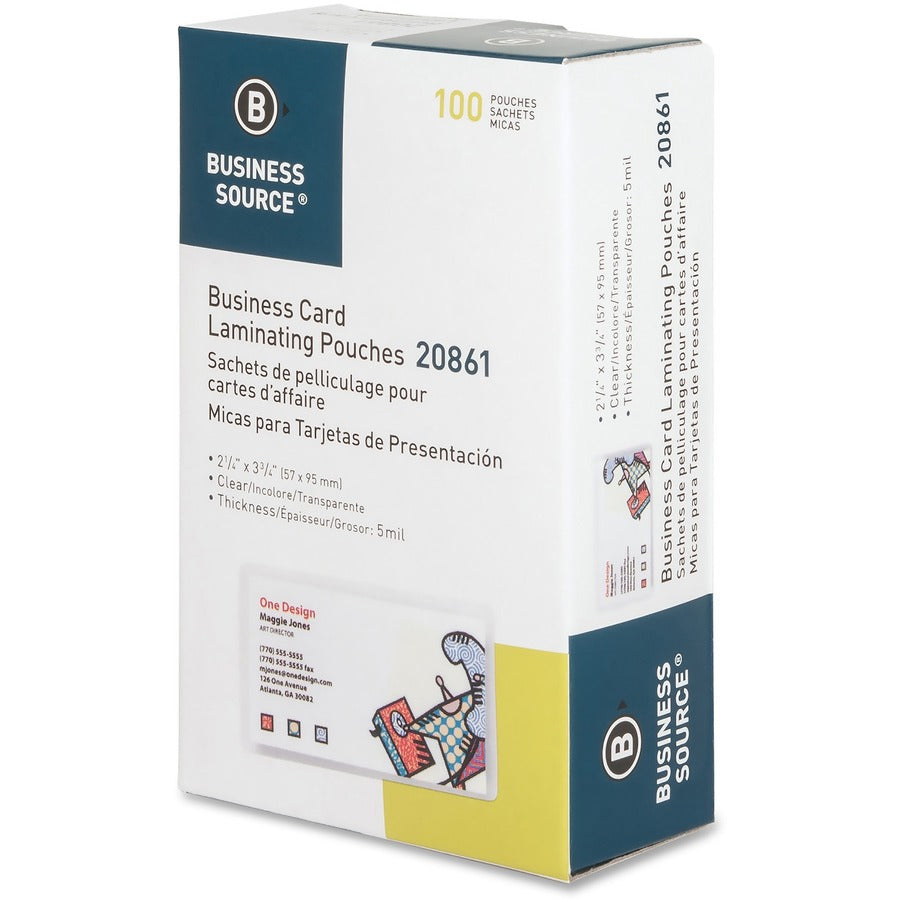 Business Source Business Card Laminating Pouches - 2.25" x 3.75" - 5 mil - 100/Box
