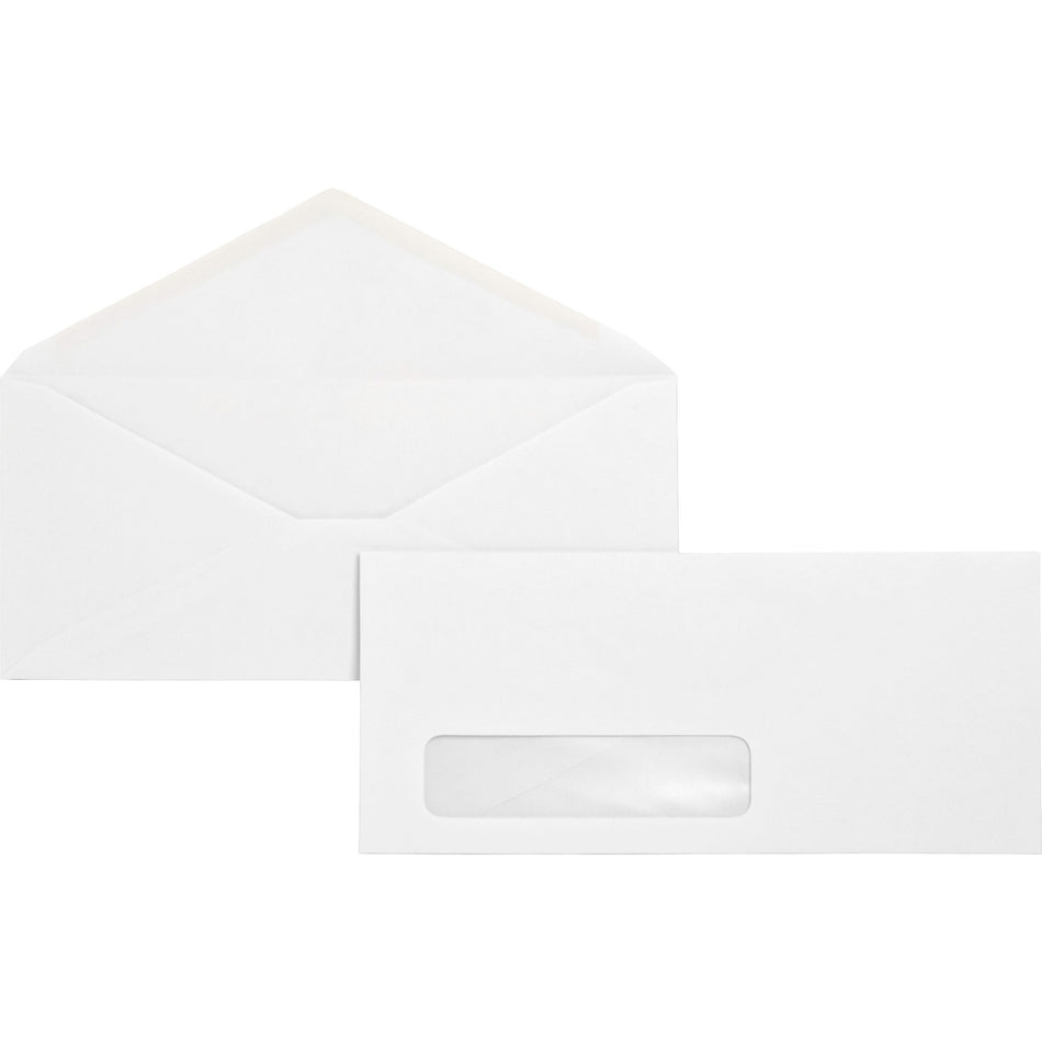 Business Source No. 10 Diagonal Seam Window Envelopes - Single Window - #10 - 4 1/8" Width x 9 1/2" Length - 24 lb - Gummed - White - Wove - 500 / Box