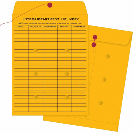 Business Source Ruled Interdepartmental Envelopes - Inter-department - #32 - 10" Width x 15" Length - 32 lb - String/Button - Brown Kraft - Kraft - 100 / Box