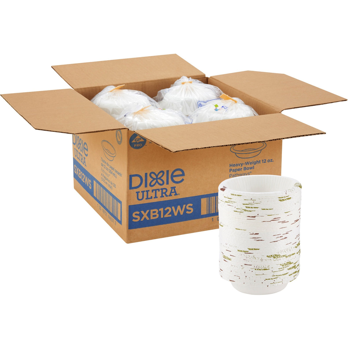 Dixie Ultra® Pathways 12 oz Heavyweight Paper Bowls by GP Pro - Microwave Safe - White - Paper Body - 125/Pack - 4 / Carton