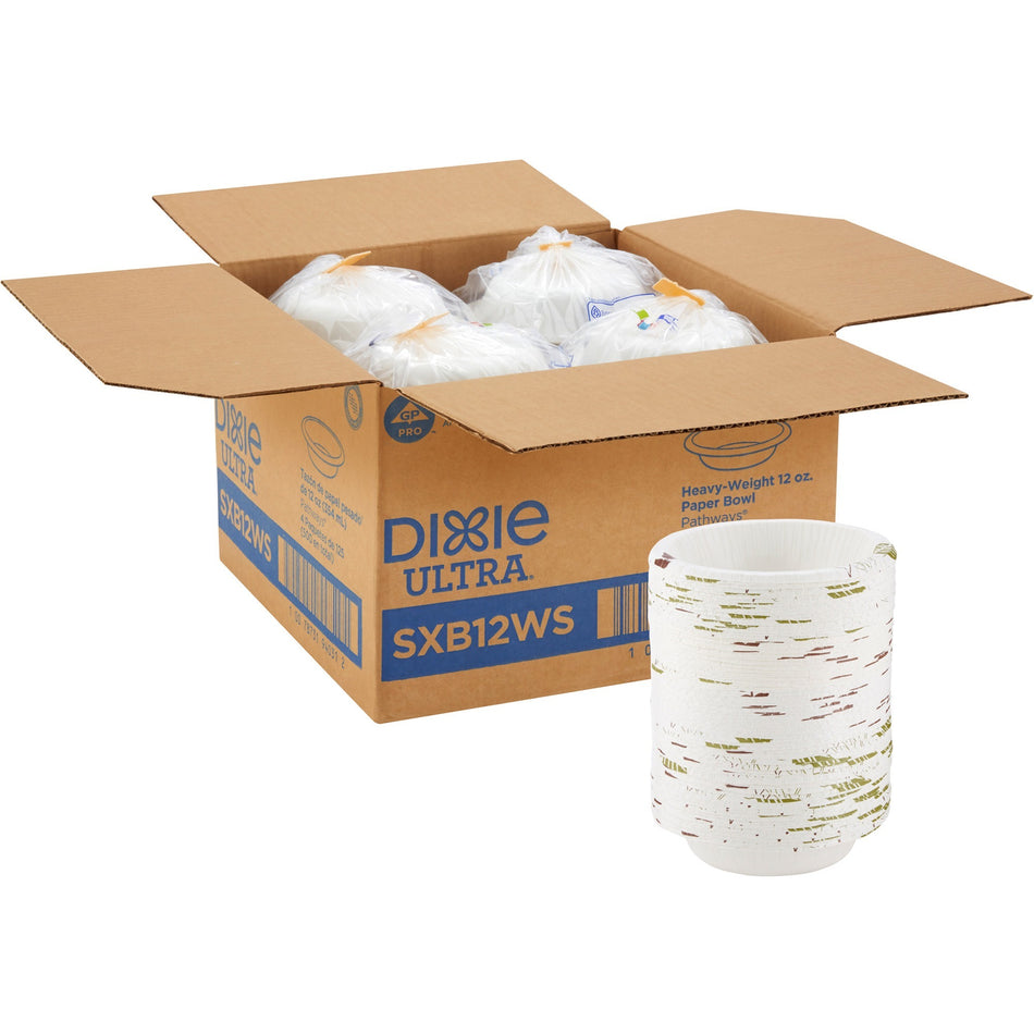 Dixie Ultra® Pathways 12 oz Heavyweight Paper Bowls by GP Pro - Microwave Safe - White - Paper Body - 125/Pack - 4 / Carton